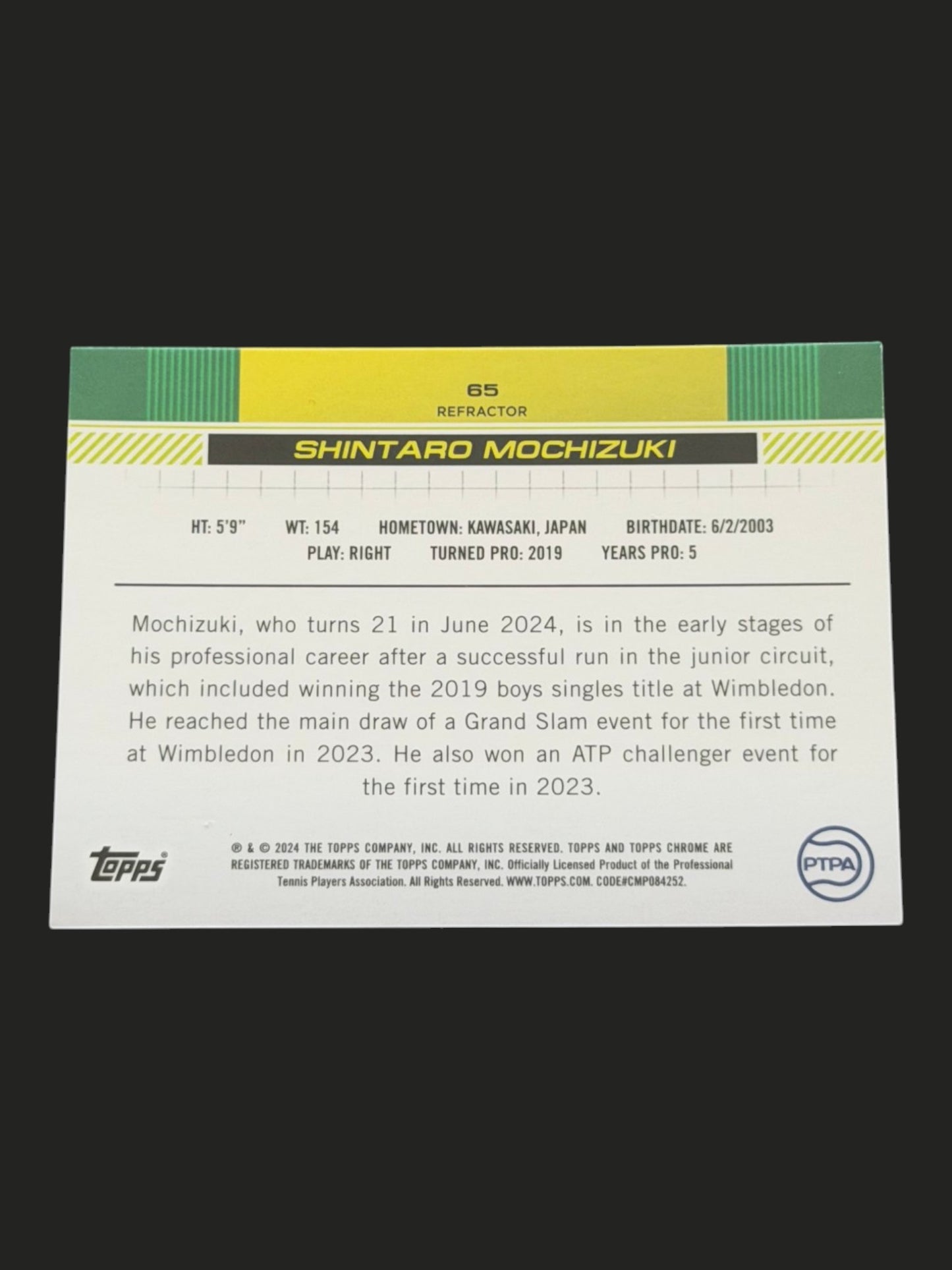 2024 Topps Chrome Shintaro Mochizuki — Refractor tennis card