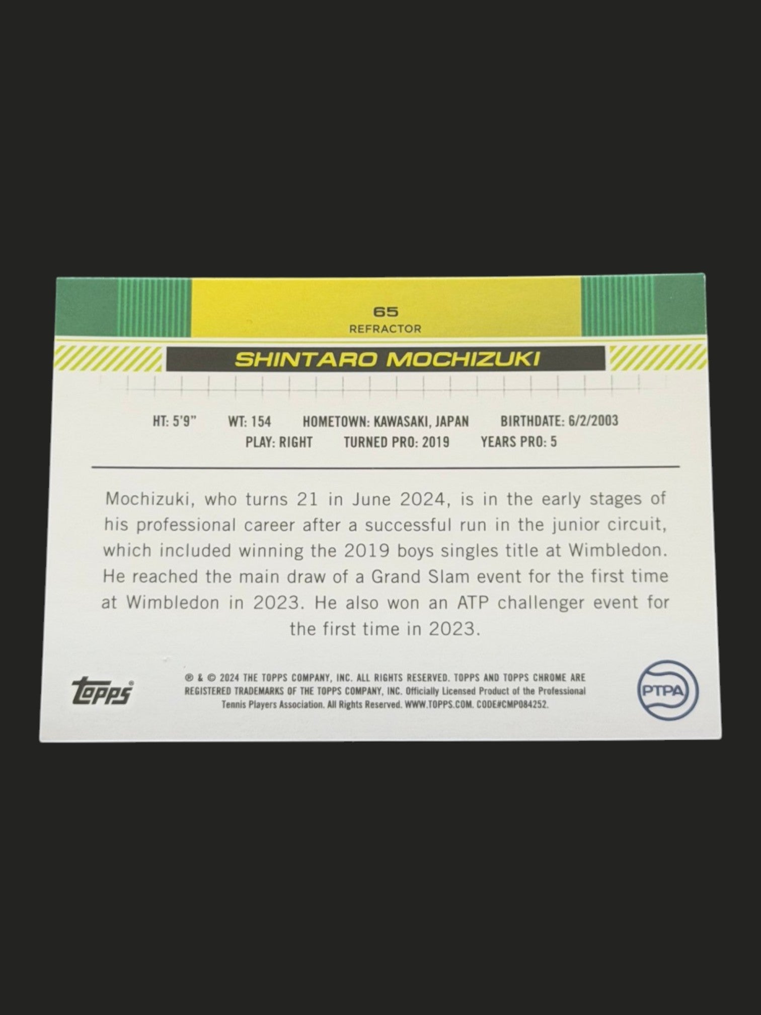 2024 Topps Chrome Shintaro Mochizuki — Refractor tennis card
