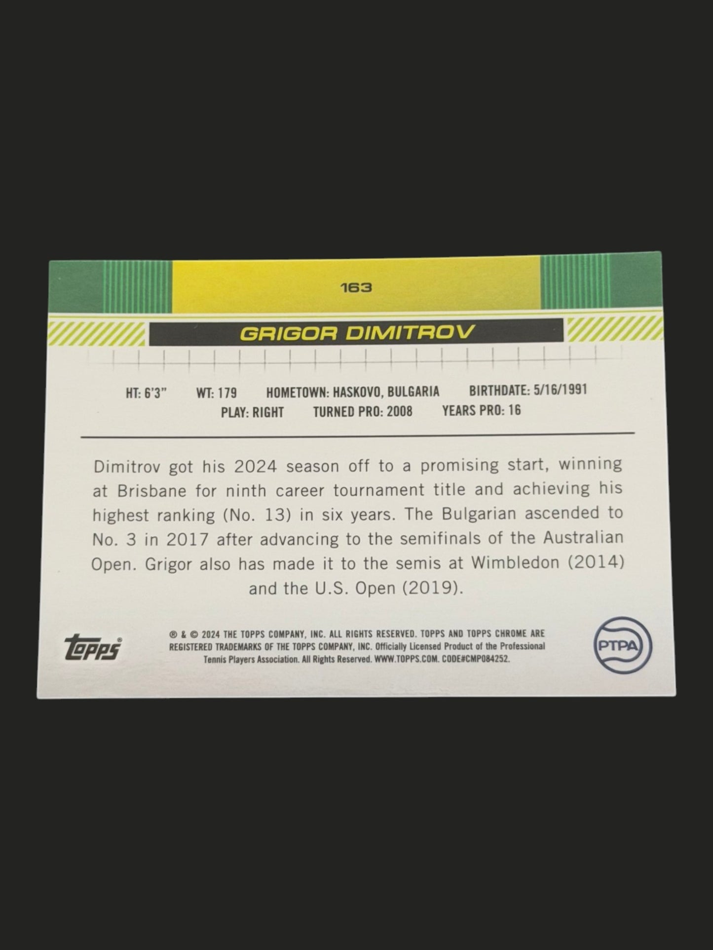 2024 Topps Chrome Tennis Gold Refractor 13/50 Grigor Dimitrov