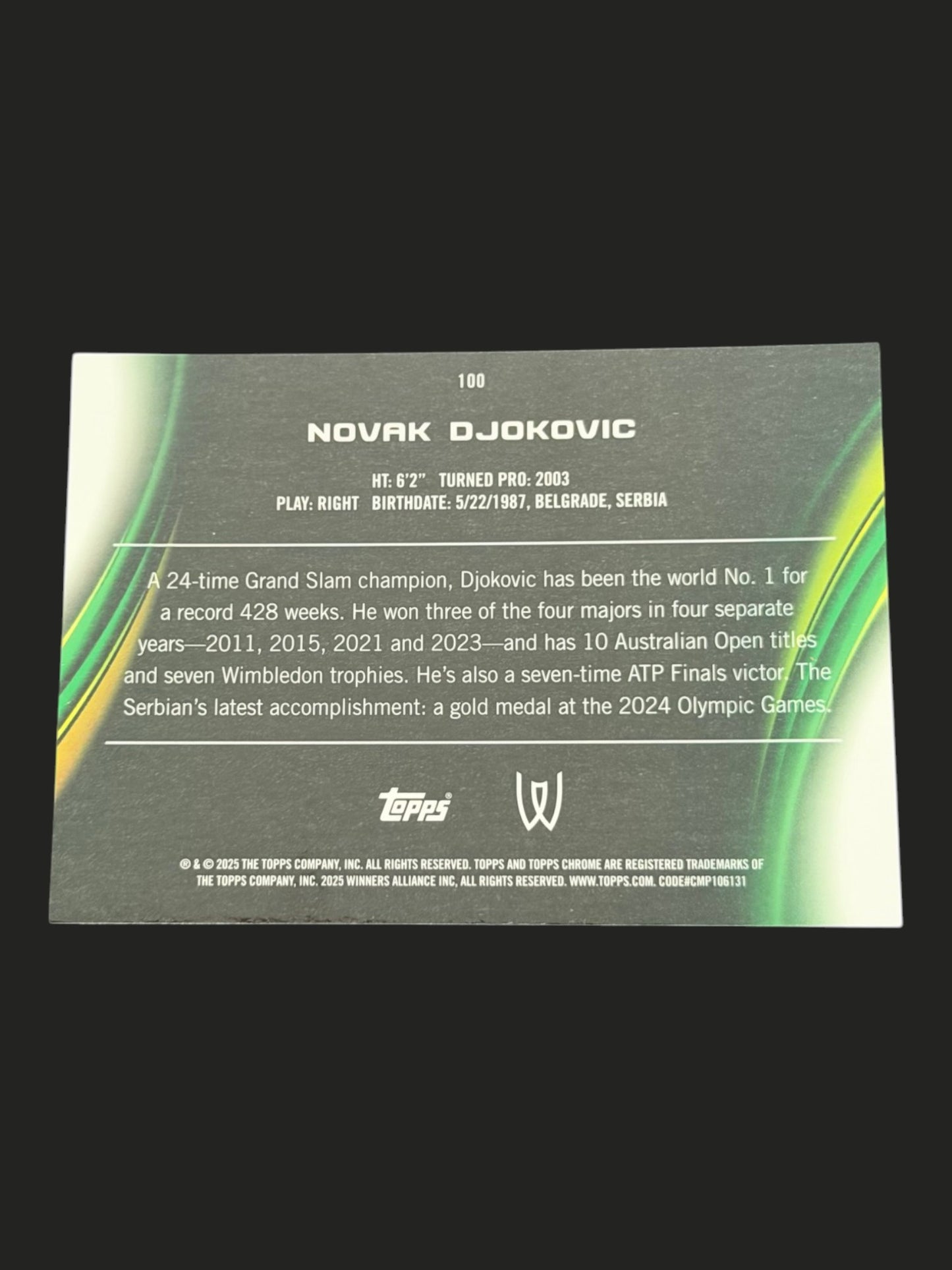 2025 Topps Chrome Sapphire Tennis Novak Djokovic