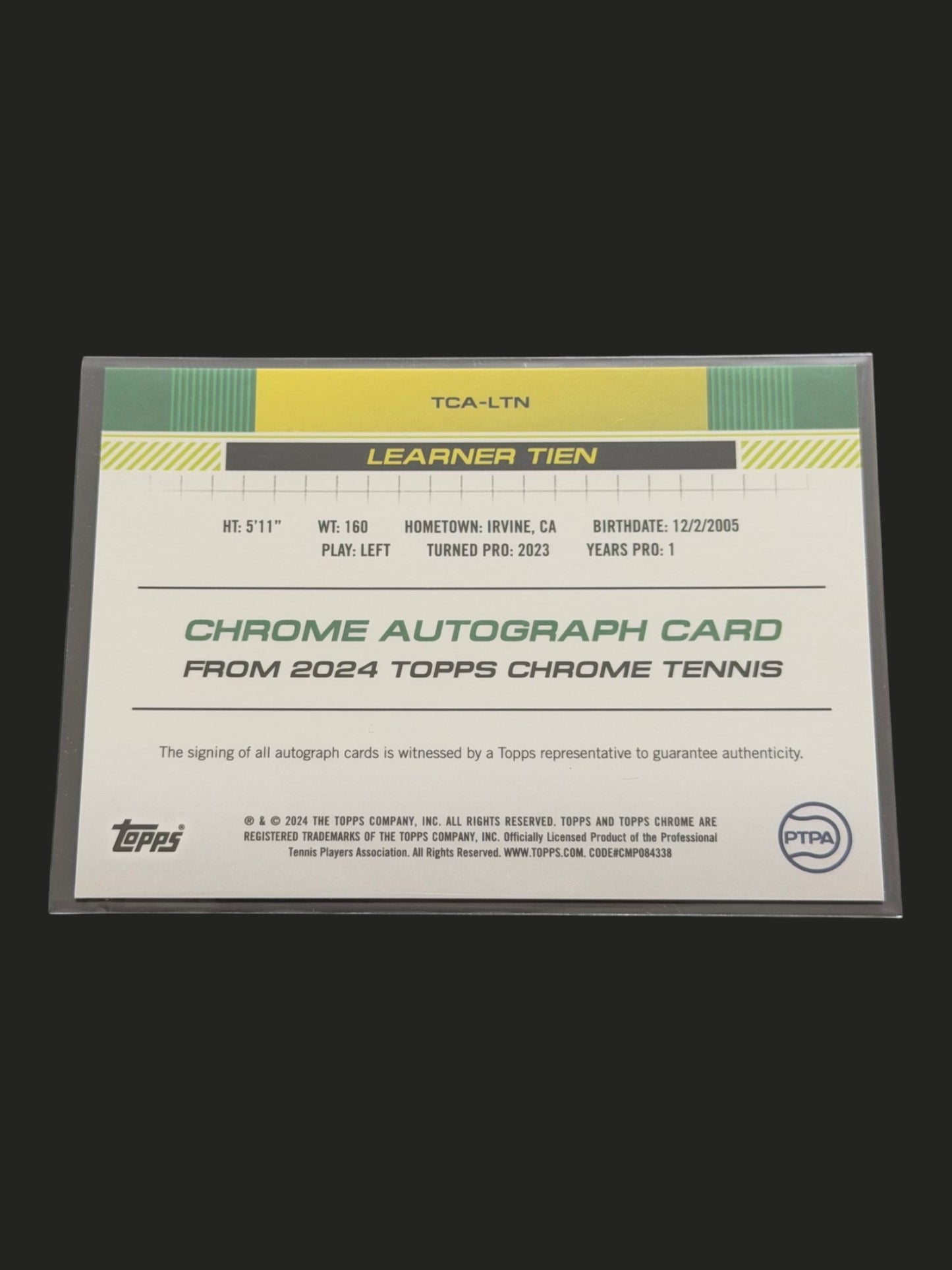 2024 Topps Chrome Tennis Auto Learner Tien