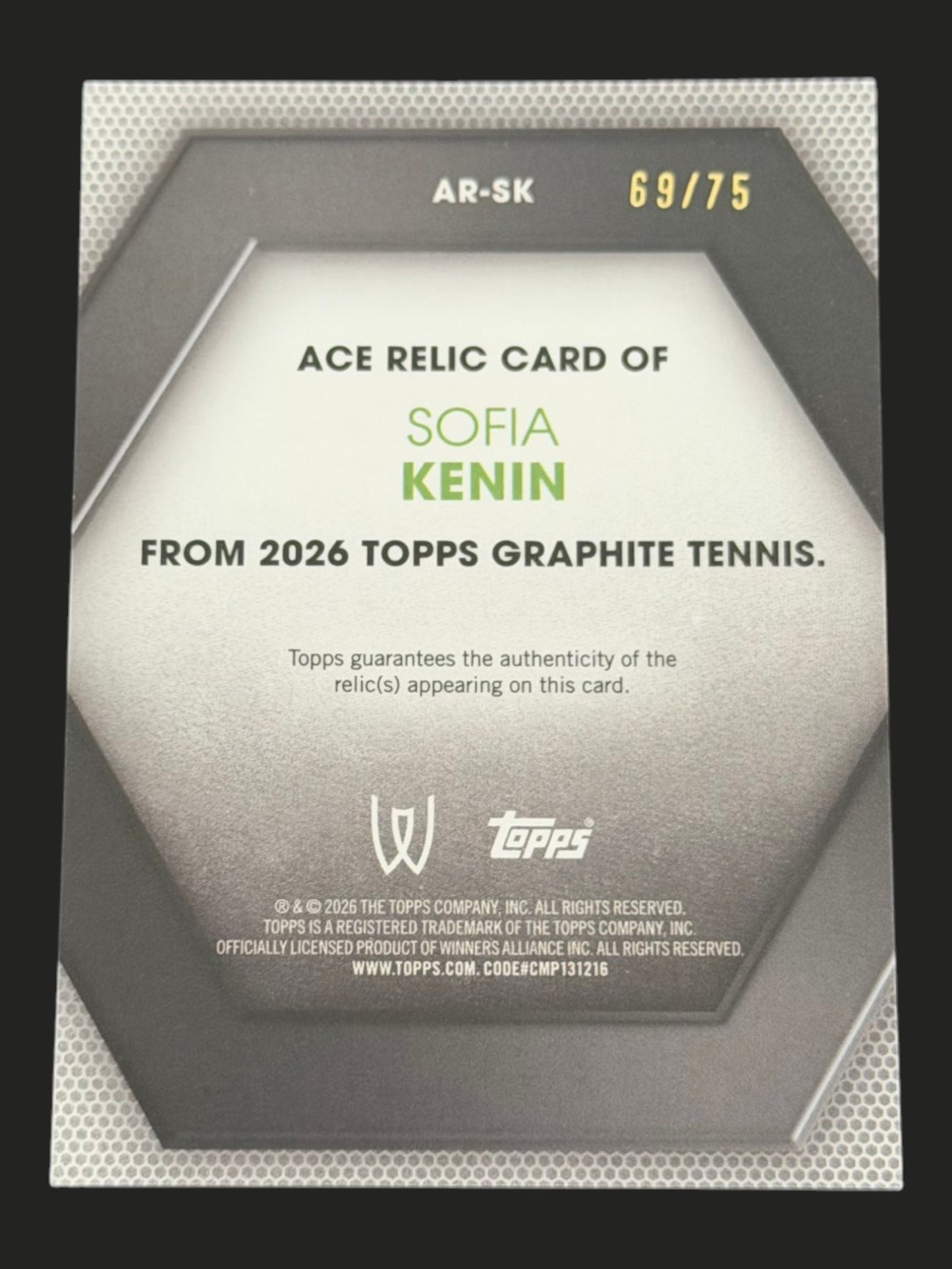 2026 Topps Graphite Green Ace Relic 69/75 Sofia Kenin