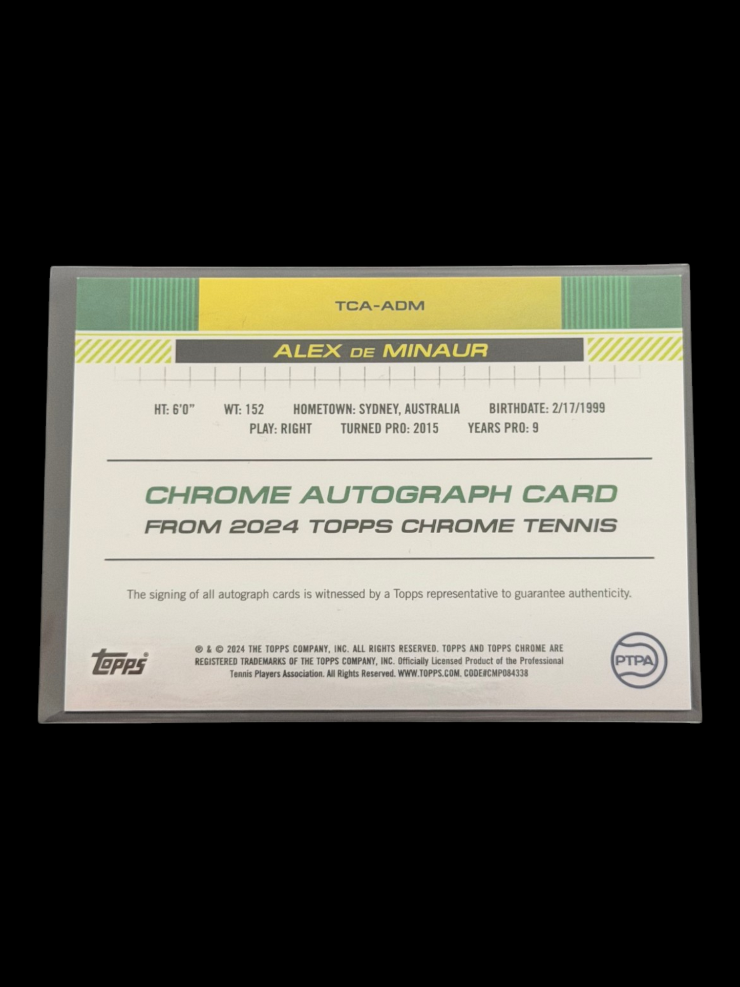 2024 Topps Chrome Alex de Minaur — Auto