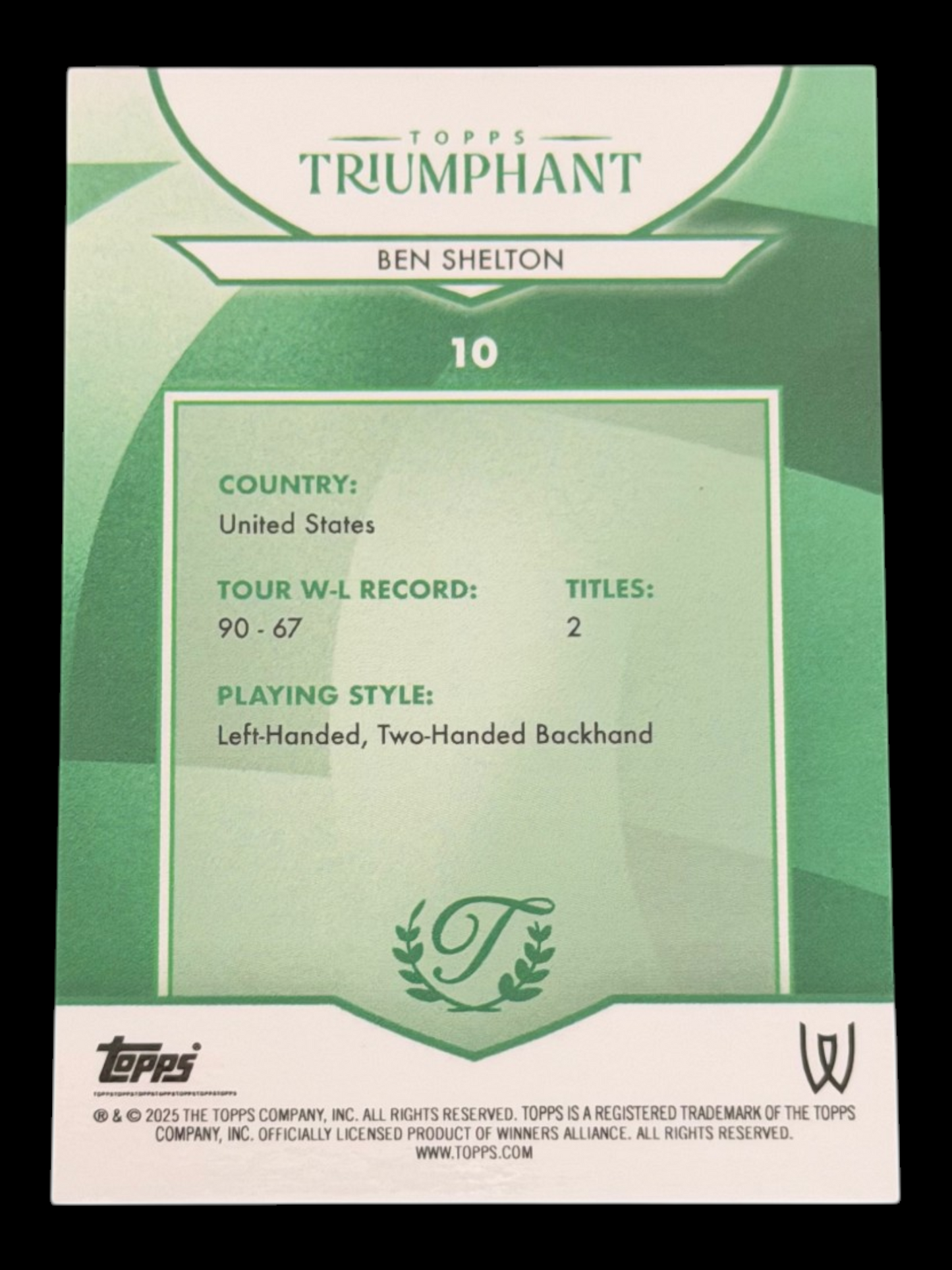 2025 Topps Triumphant Ben Shelton Black /10