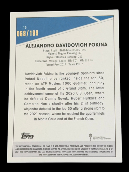 2021 Topps Chrome Sapphire Alejandro Davidovich Fokina — Aqua /199