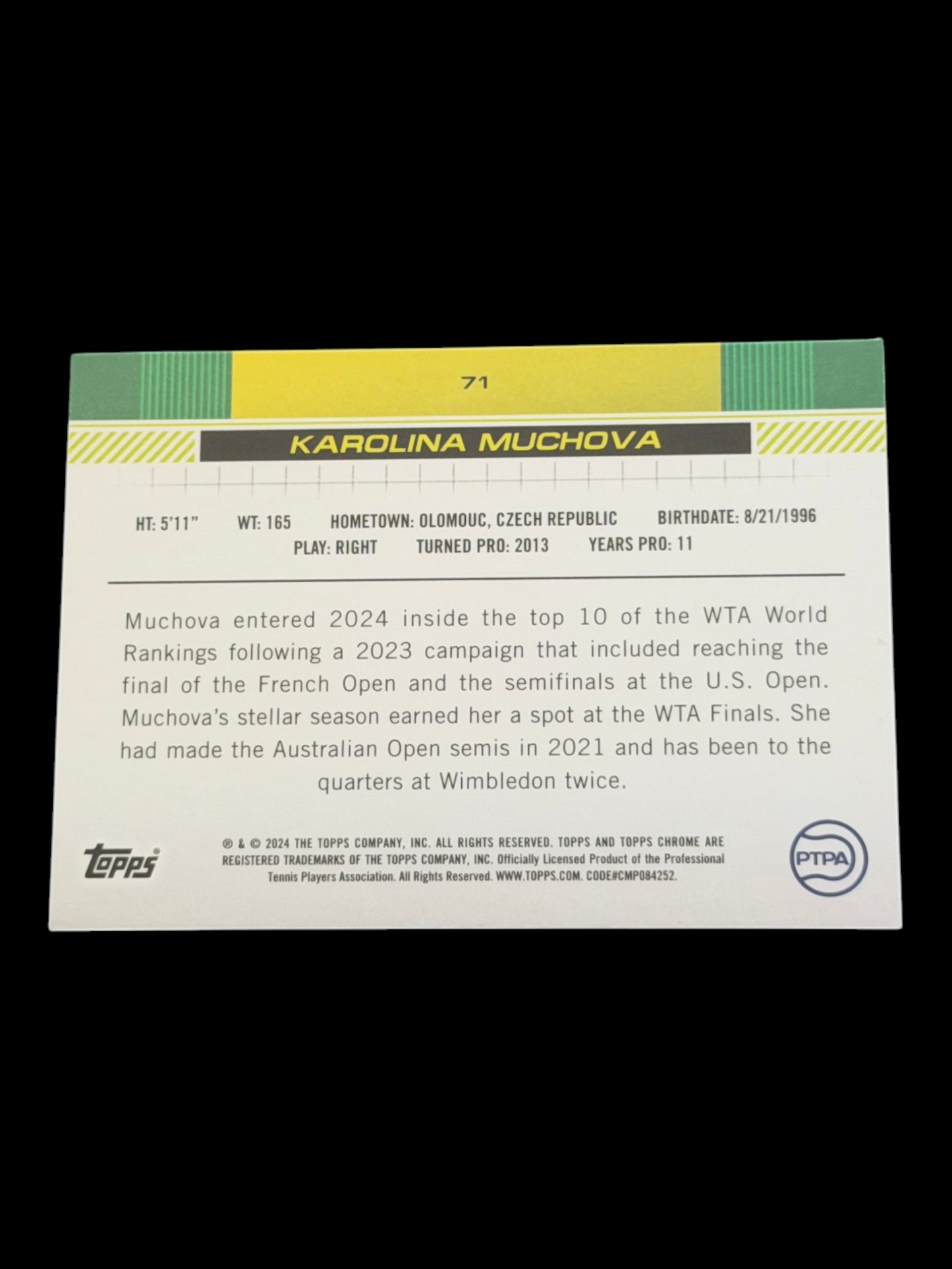 2024 Topps Chrome Karolina Muchova — Clay Court Refractor