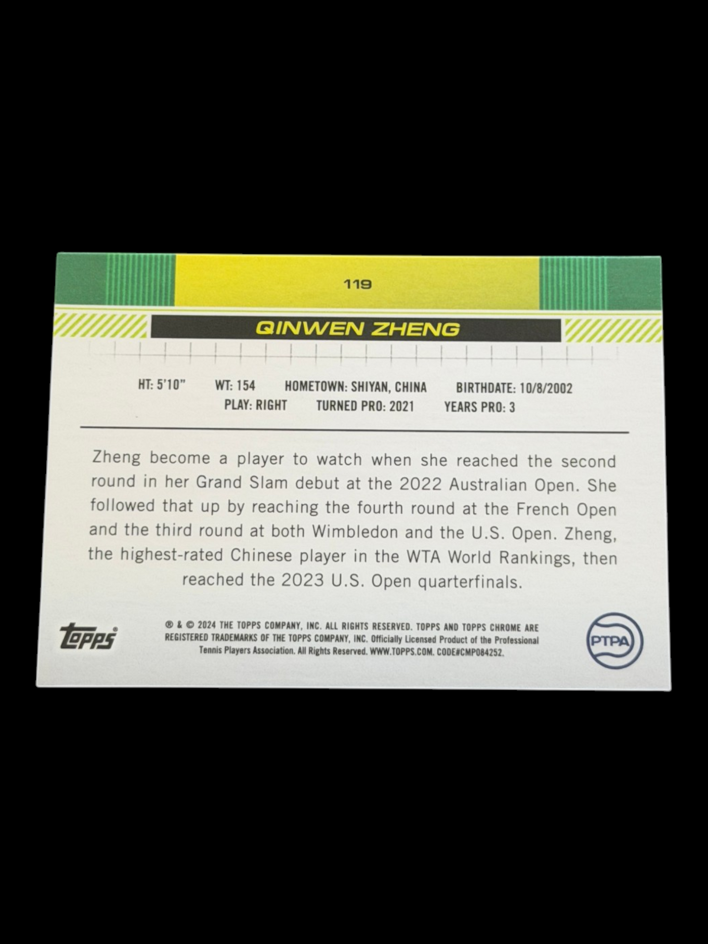 2024 Topps Chrome Qinwen Zheng — Lime Green Refractor /299