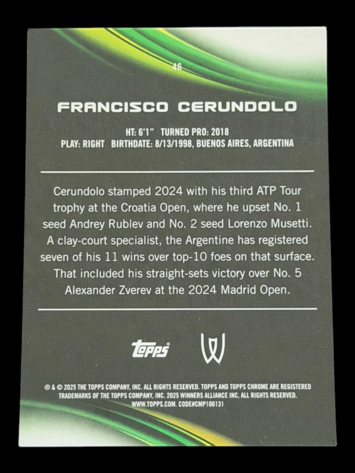 2025 Topps Chrome Francisco Cerundolo — Gold Geometric Refractor /50