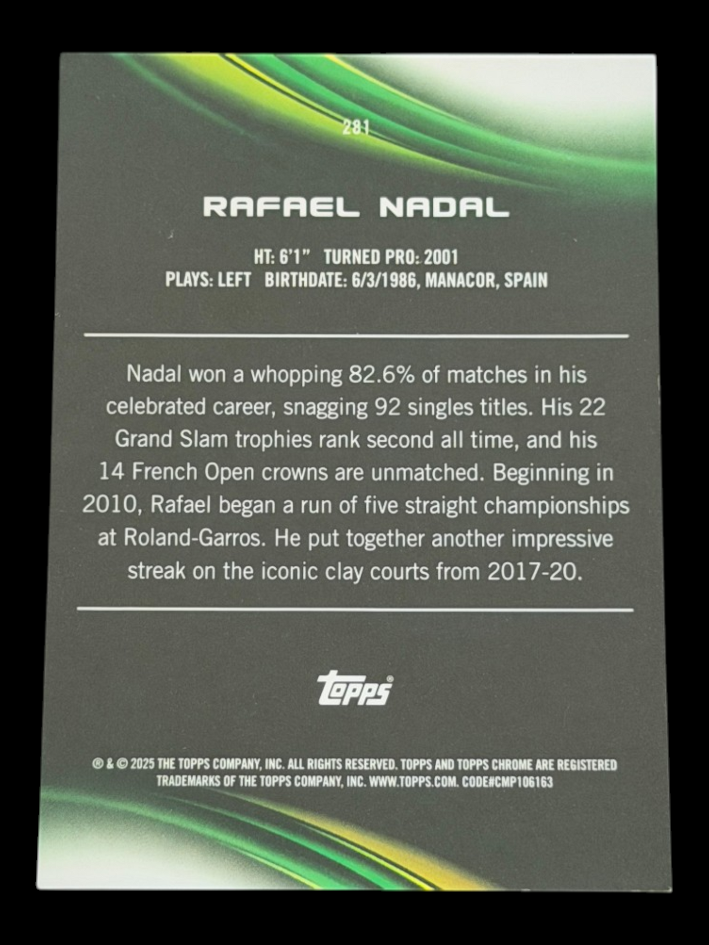 2025 Topps Chrome Rafael Nadal — Gold Geometric Refractor /50