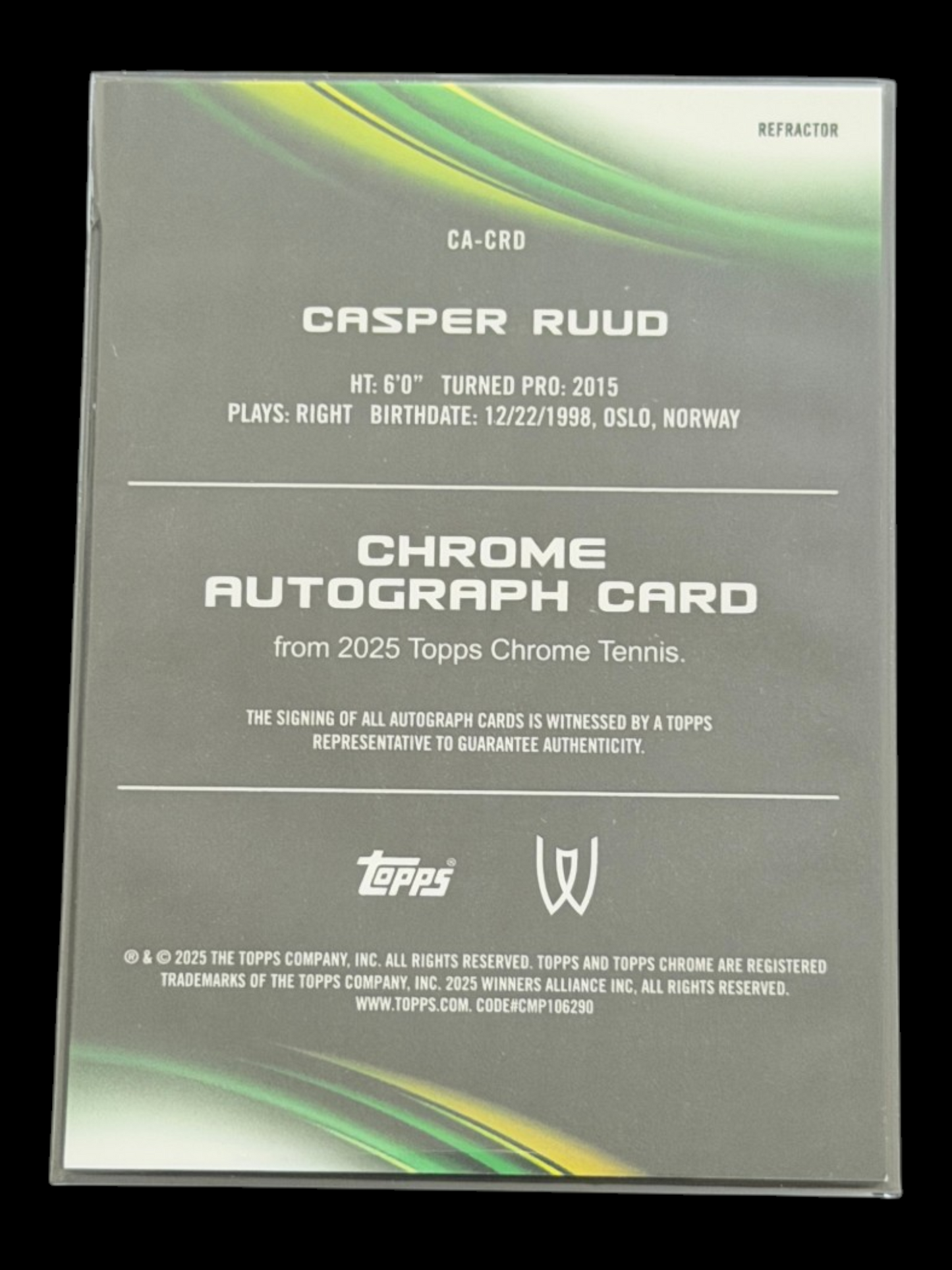 2025 Topps Chrome Casper Ruud Refractor Auto /99