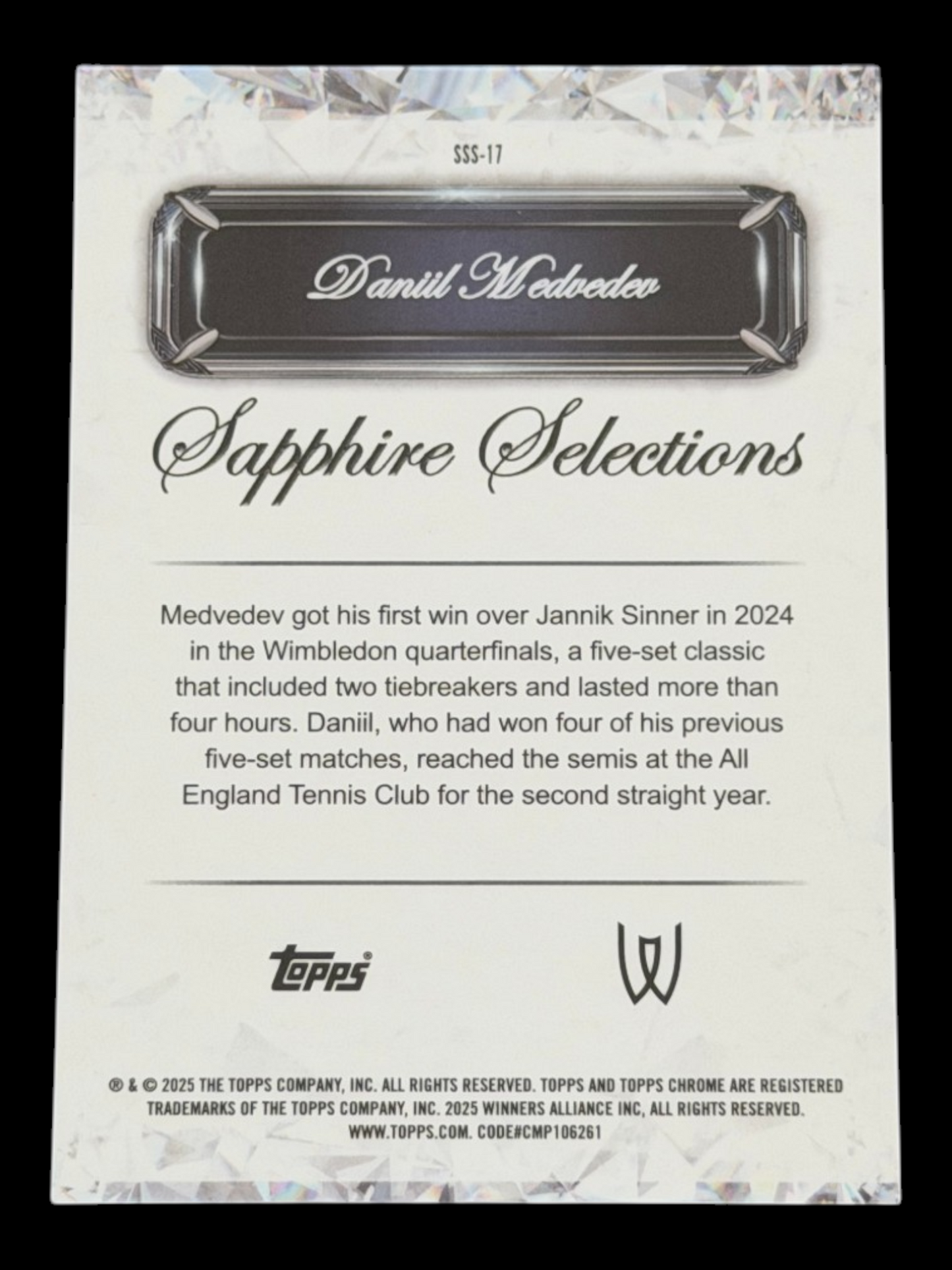 2025 Topps Chrome Sapphire Daniil Medvedev — Sapphire Selections
