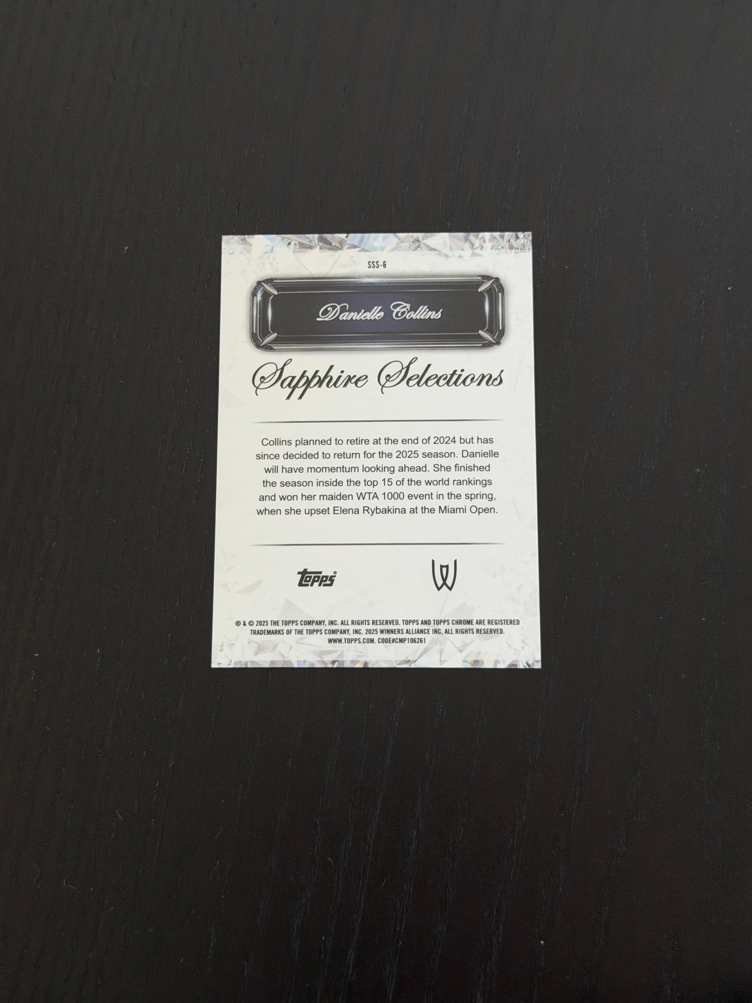2025 Topps Chrome Sapphire Danielle Collins — Black Sapphire