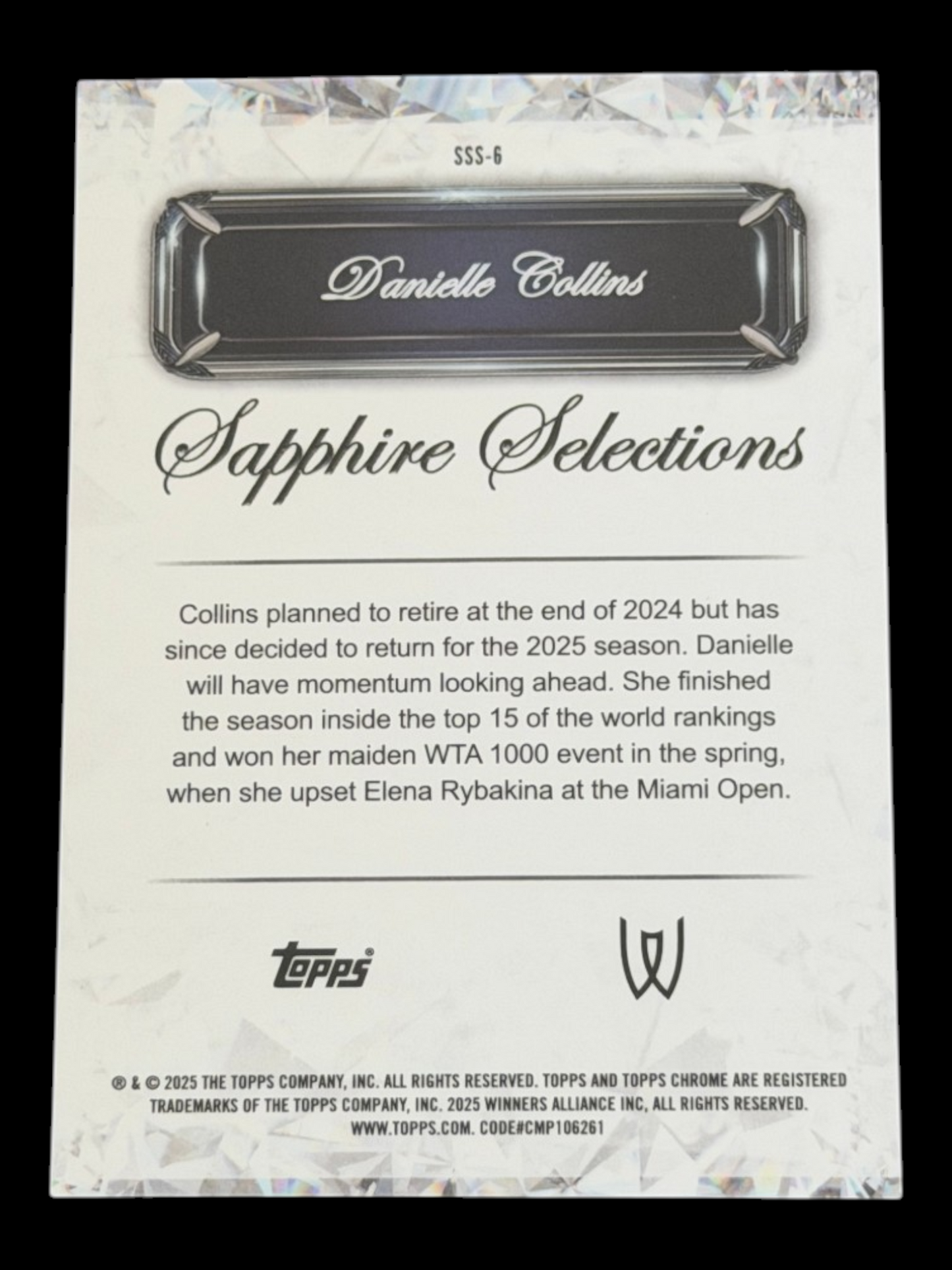 2025 Topps Chrome Sapphire Danielle Collins — Black Sapphire Selections /10