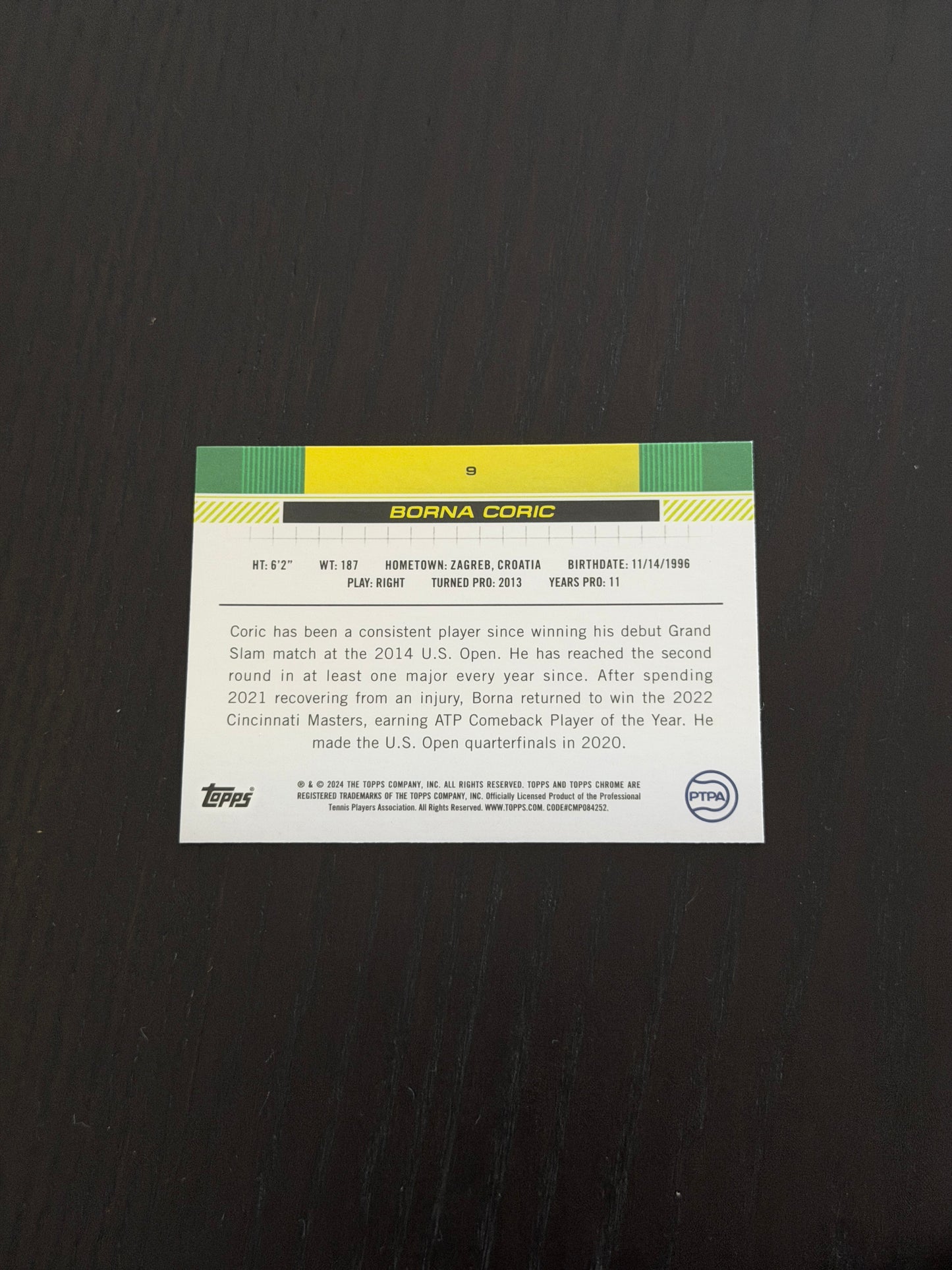 2024 Topps Chrome Borna Coric — Pineapple Refractor /77