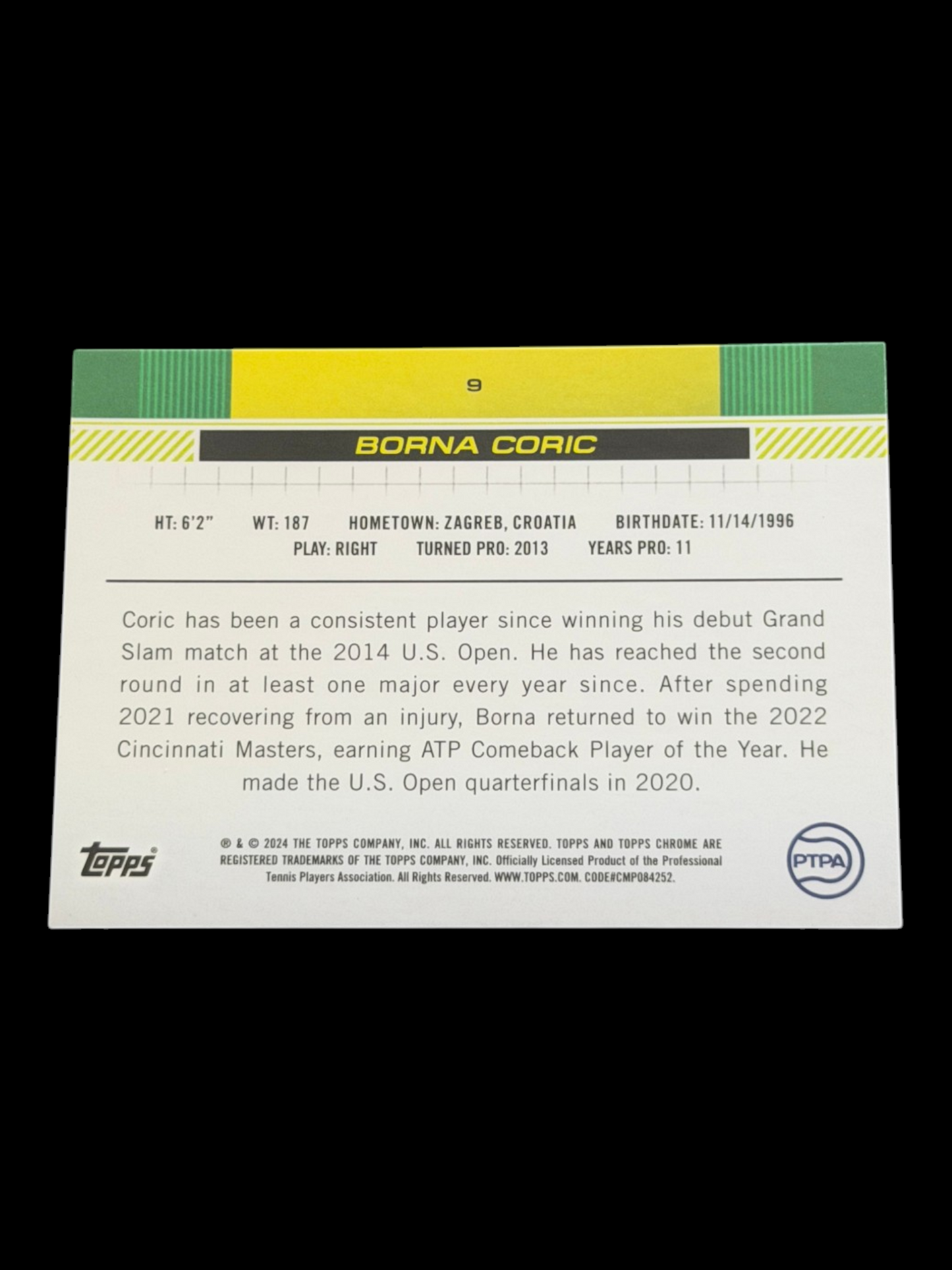 2024 Topps Chrome Borna Coric — Pineapple Refractor /77