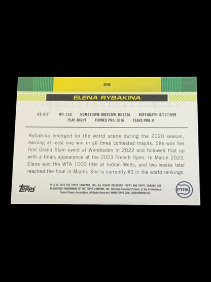 2024 Topps Chrome Elena Rybakina — Purple Refractor /499