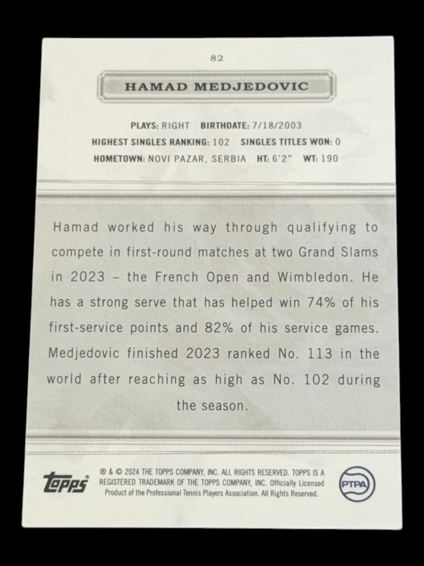 2024 Topps Royalty Purple Hamad Medjedovic /35