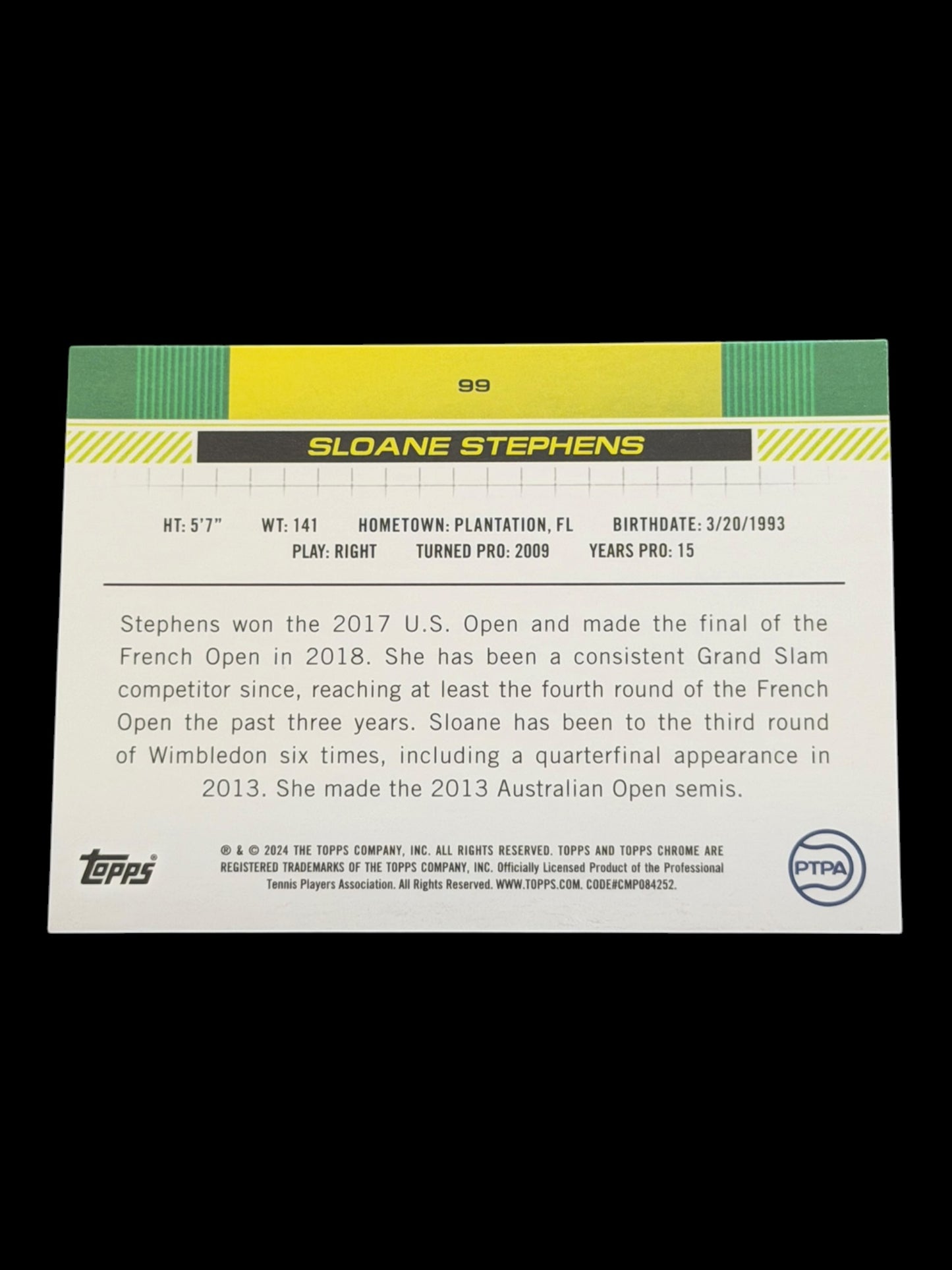 2024 Topps Chrome Sloane Stephens — Purple Green Refractor /150