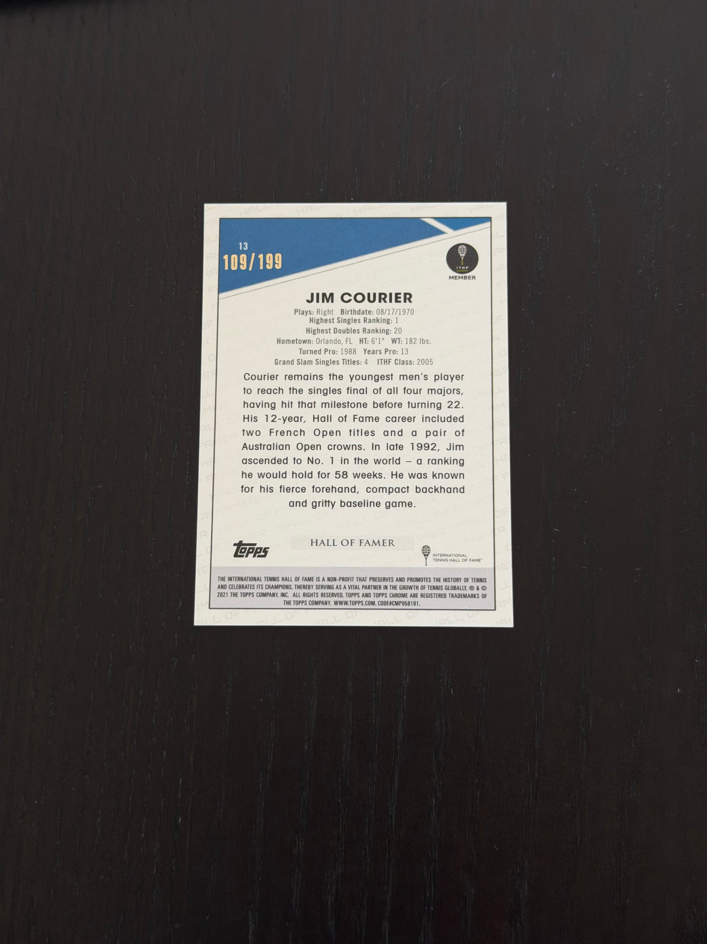 2021 Topps Chrome Sapphire Jim Courier — Aqua /199