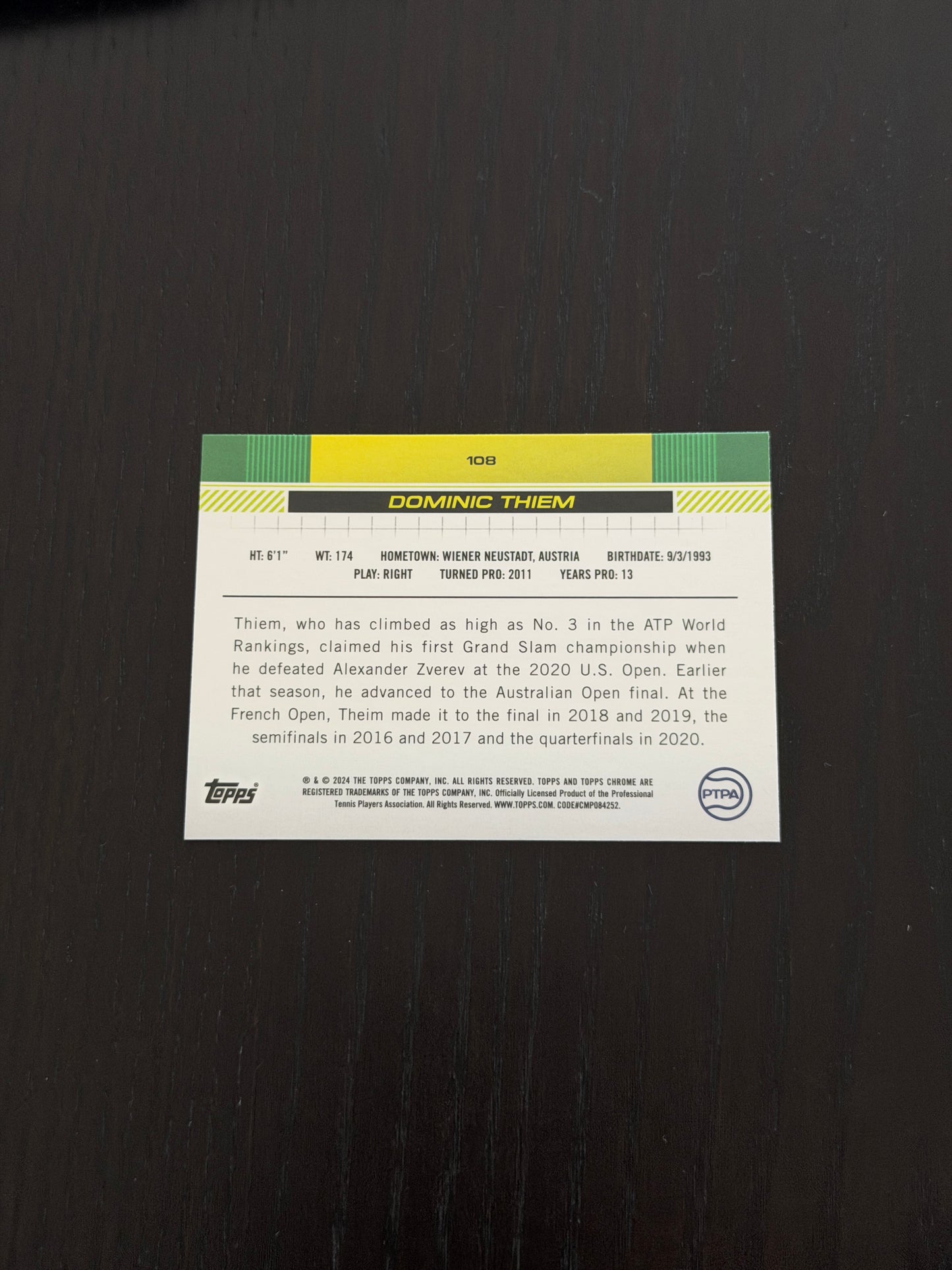 2024 Topps Chrome Dominic Thiem — Lime Green Refractor /299