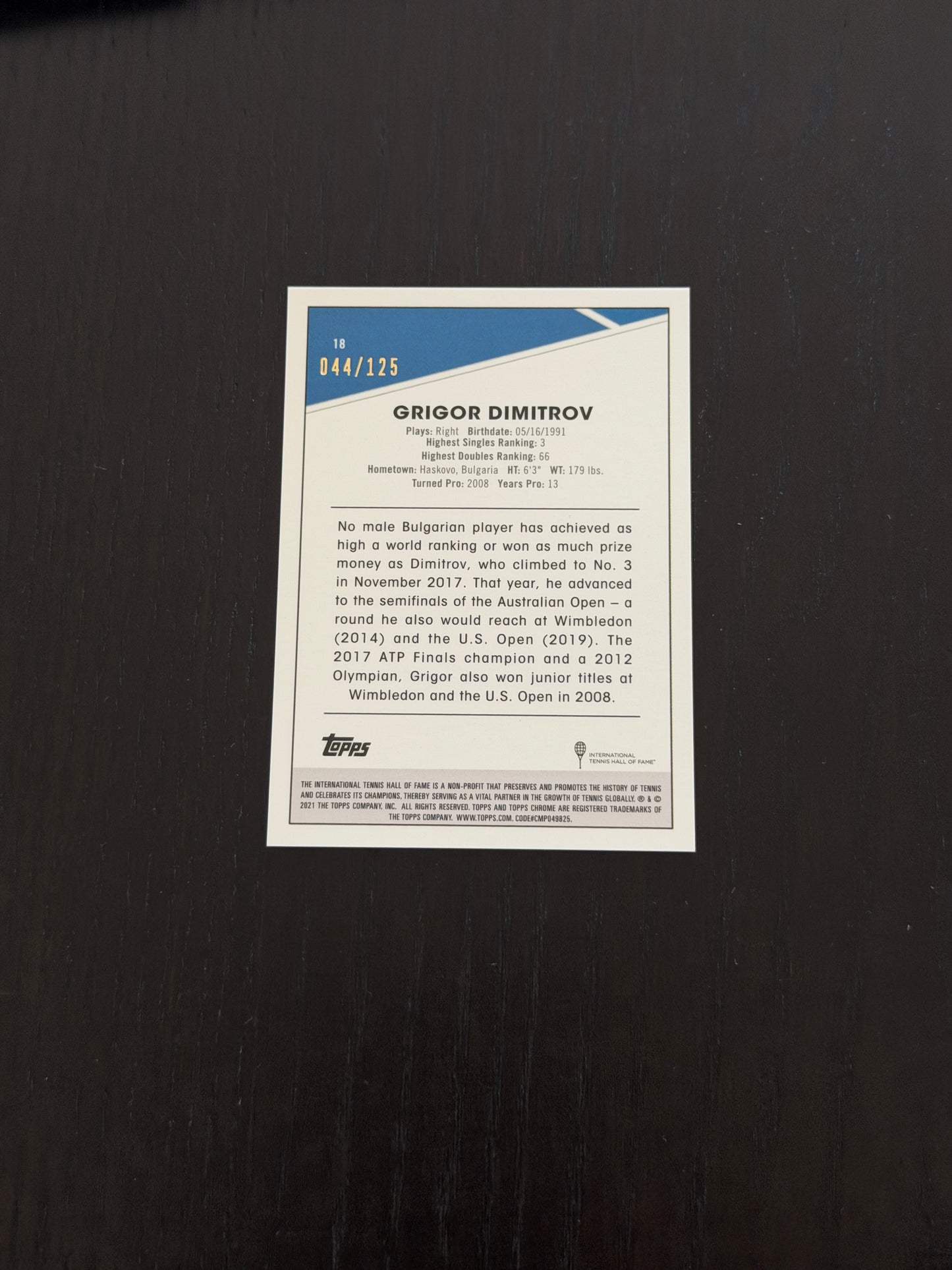 2021 Topps Chrome Grigor Dimitrov — Mini Diamond Refractor /125
