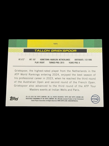 2024 Topps Chrome Tallon Griekspoor — Green /99