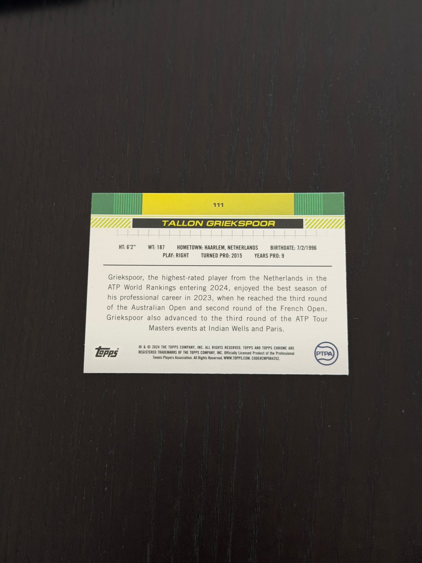 2024 Topps Chrome Tallon Griekspoor — Green /99