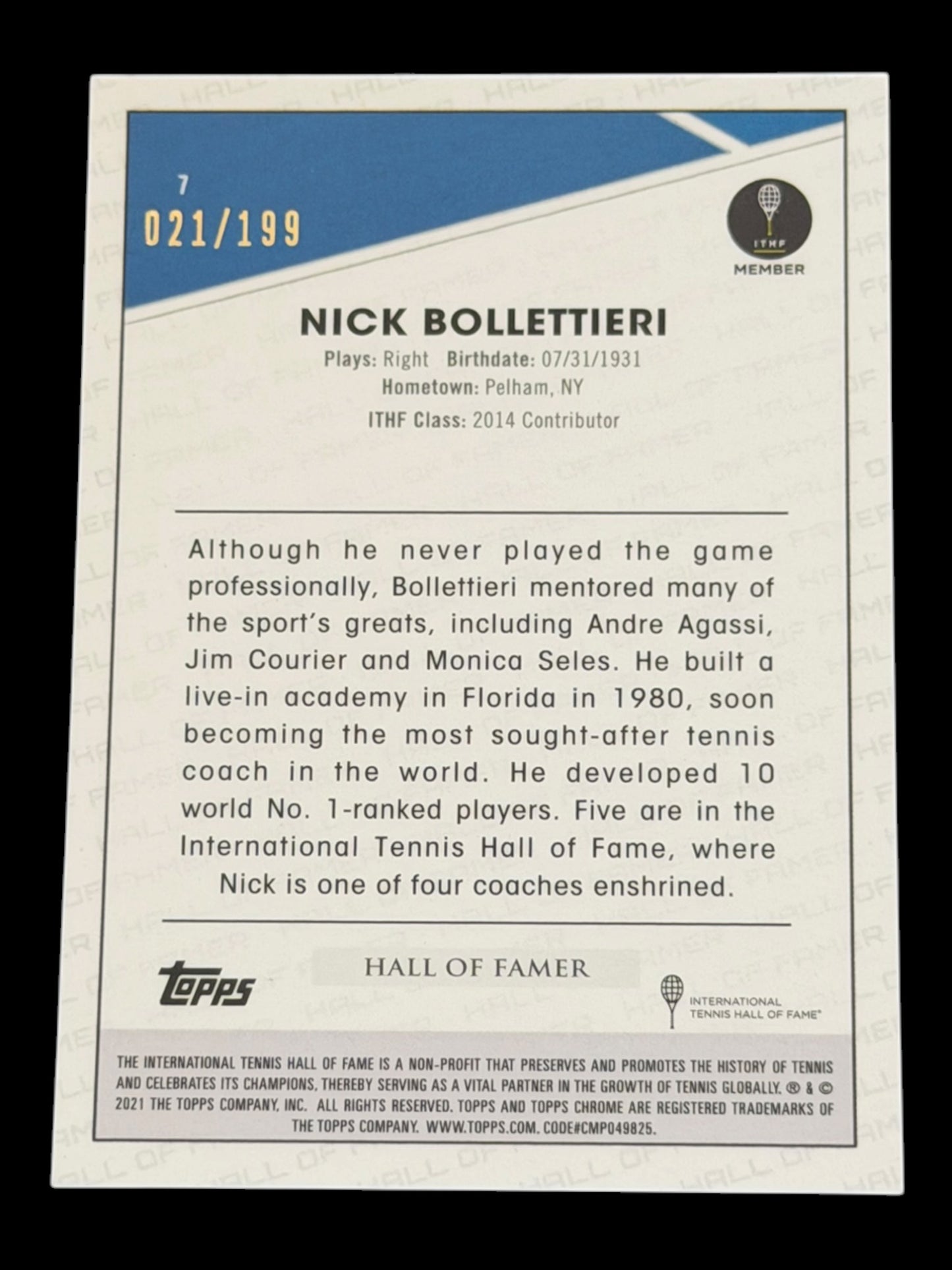 2021 Topps Chrome Nick Bollettieri — Purple Wave /199
