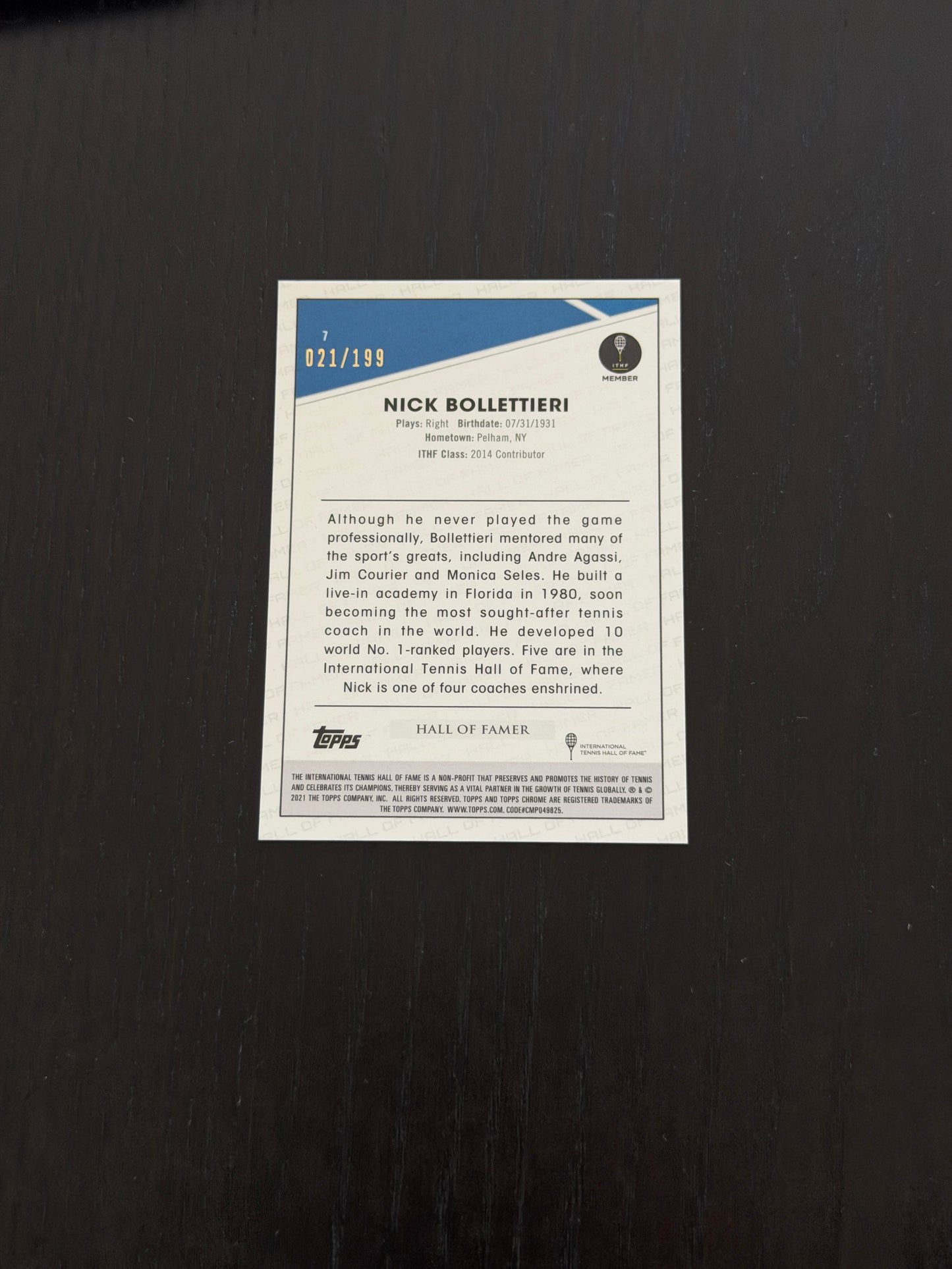 2021 Topps Chrome Nick Bollettieri — Purple Wave /199