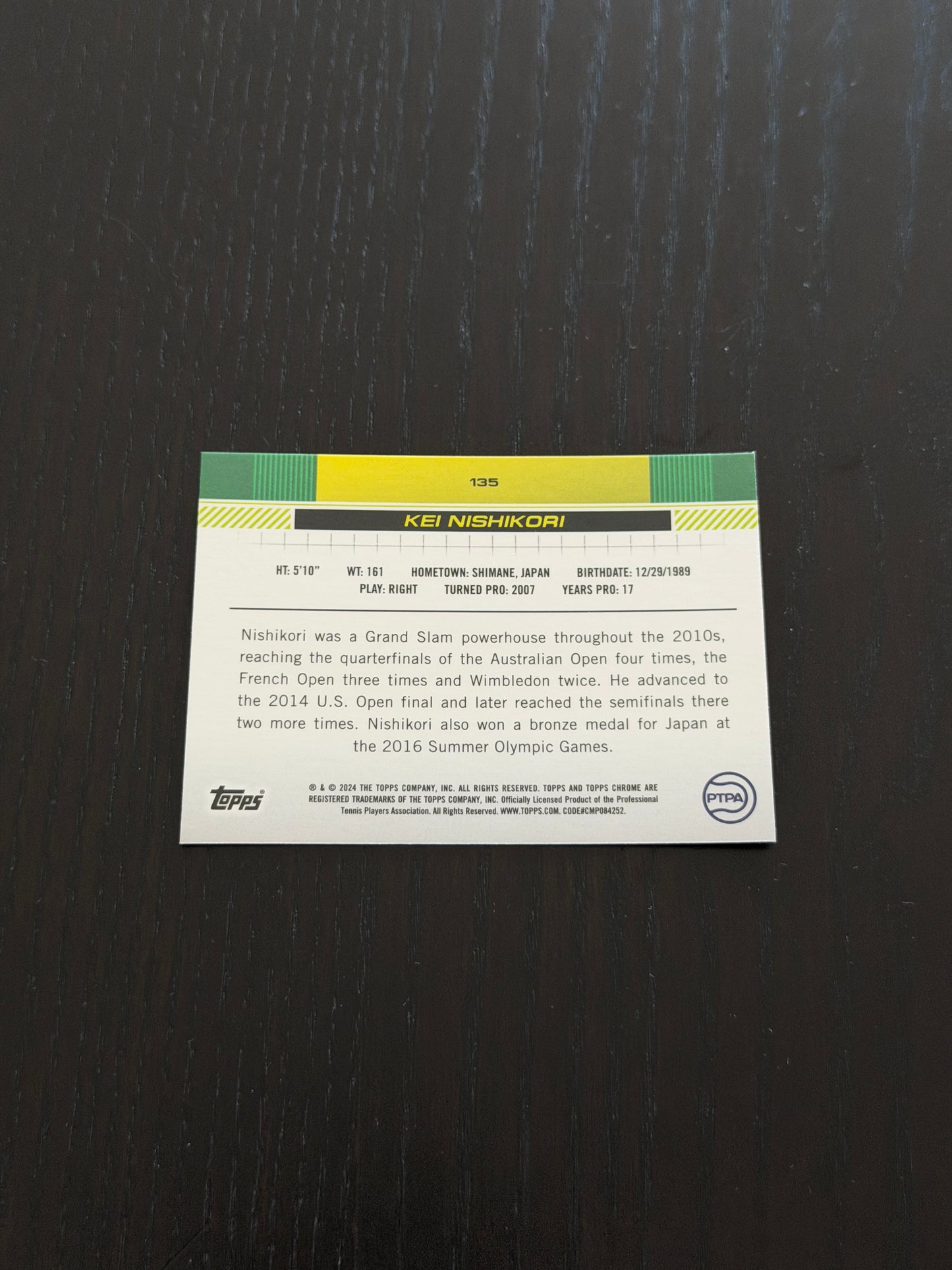 2024 Topps Chrome Sapphire Kei Nishikori — Gold Refractor /50