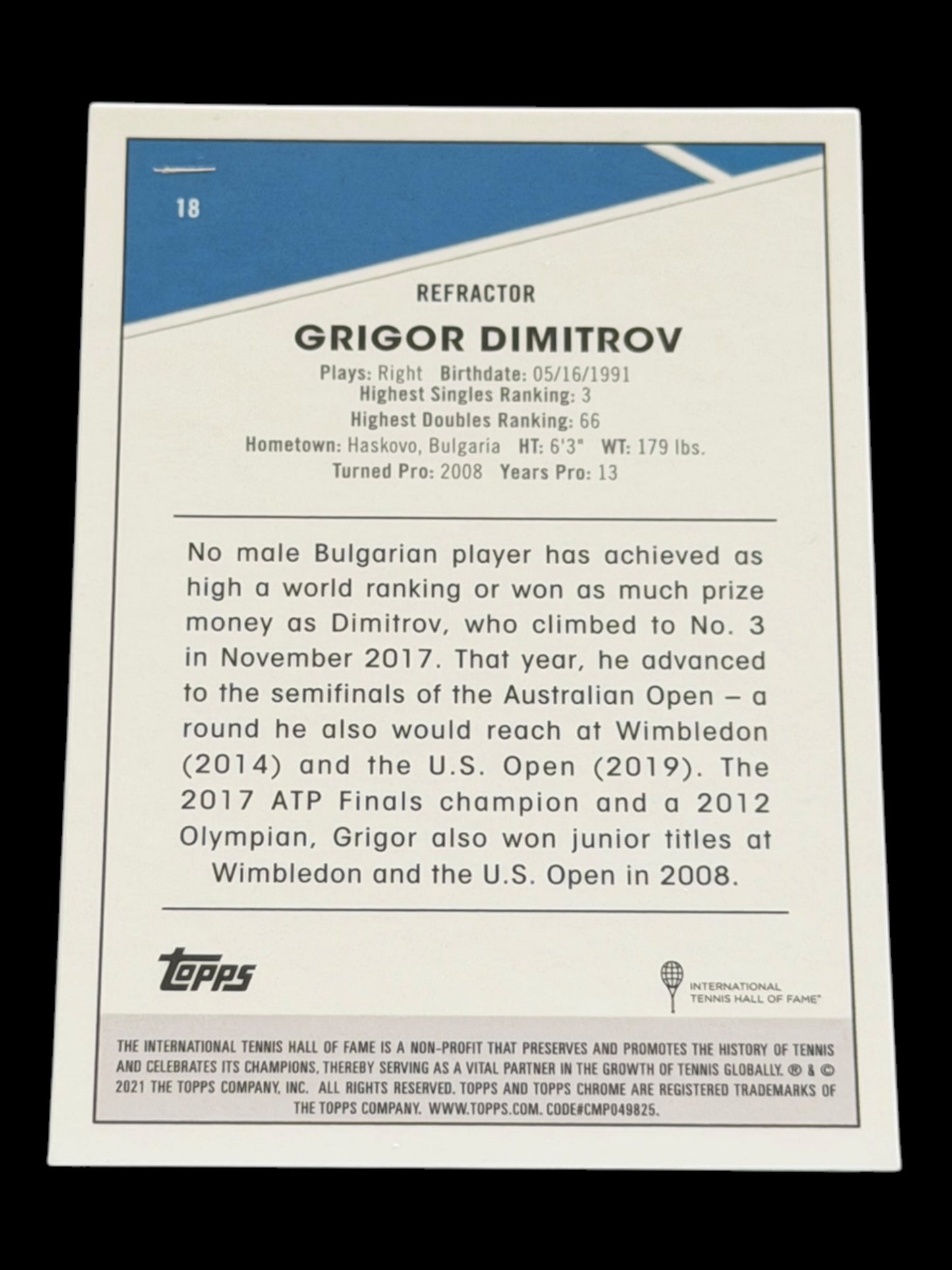 2021 Topps Chrome Grigor Dimitrov — Refractor