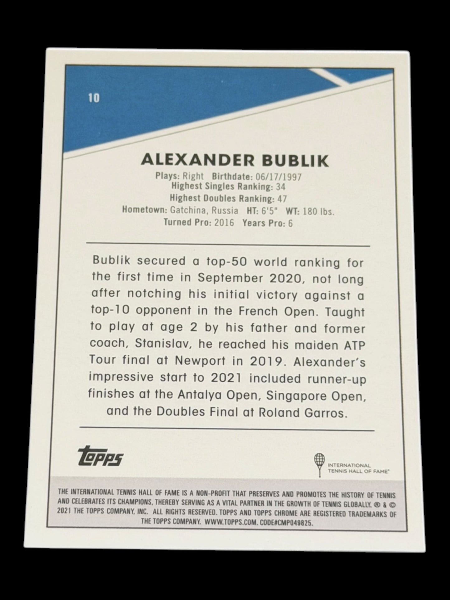 2021 Topps Chrome Alexander Bublik — White Mini Diamond Refractor