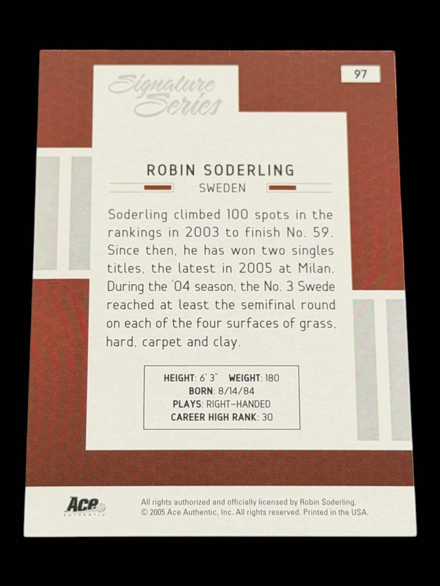 2005 Ace Authentic Robin Soderling Signature Series