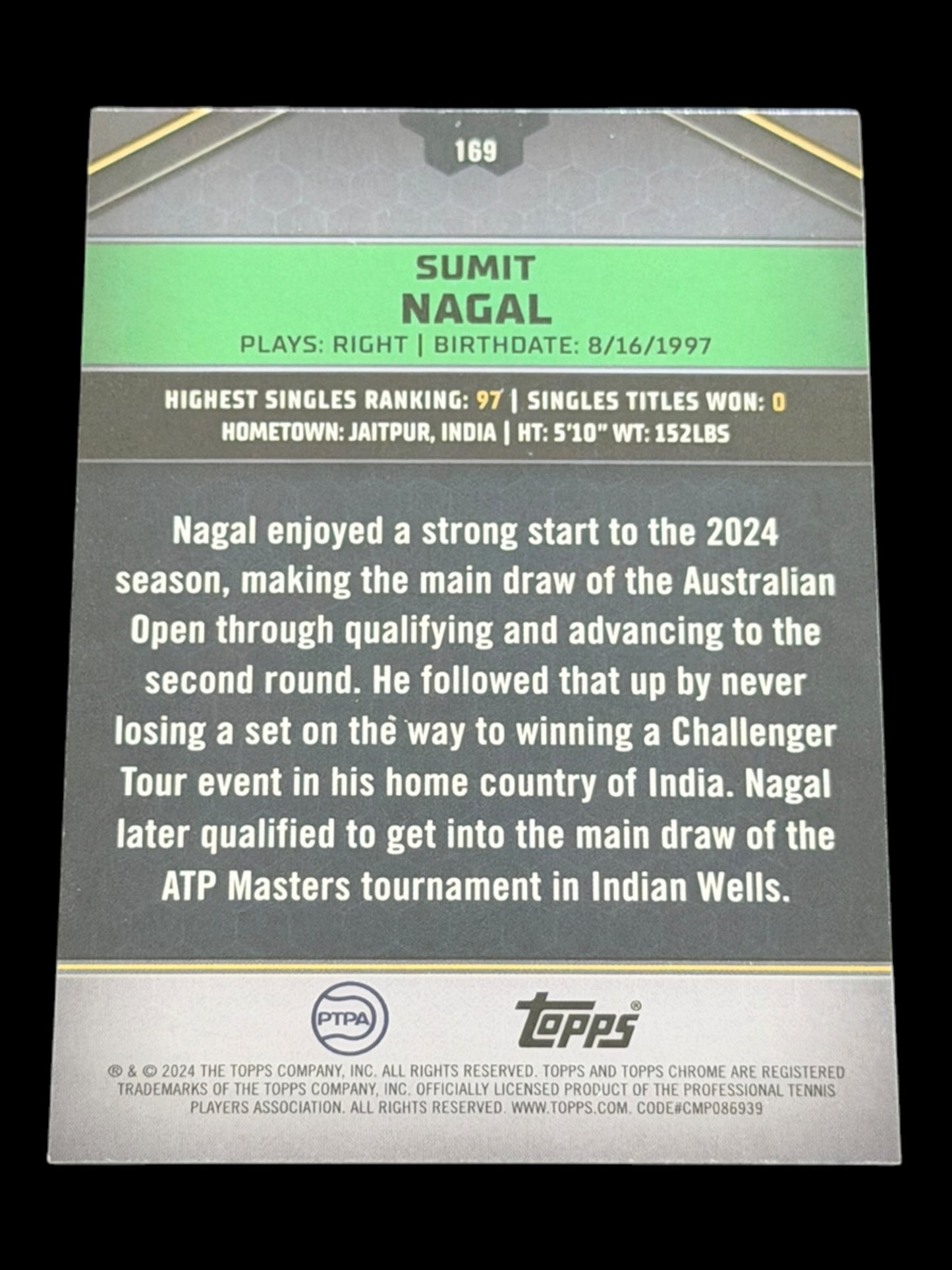 2024 Topps Graphite Sumit Nagal