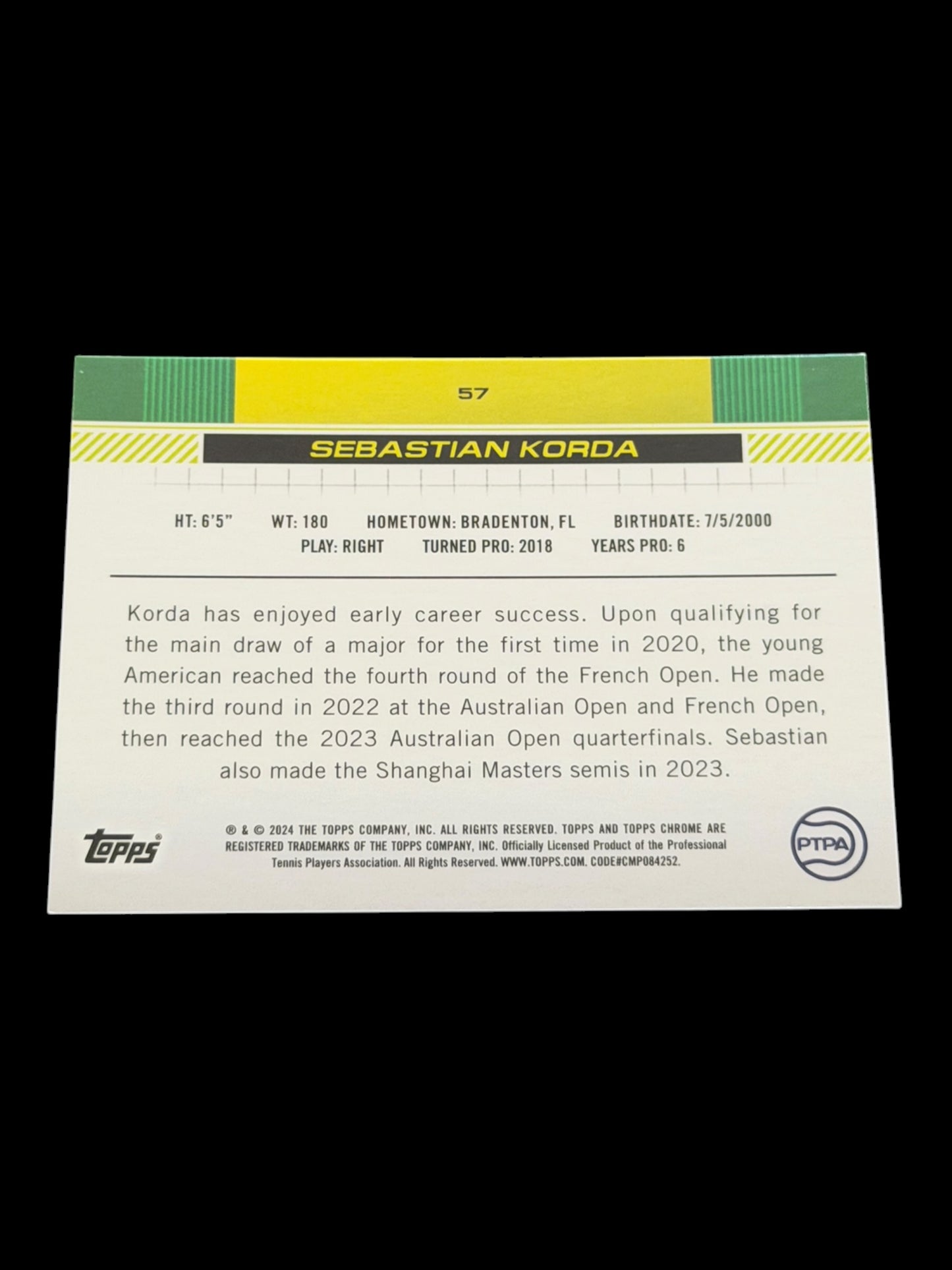 2024 Topps Chrome Sapphire Sebastian Korda — Green /125