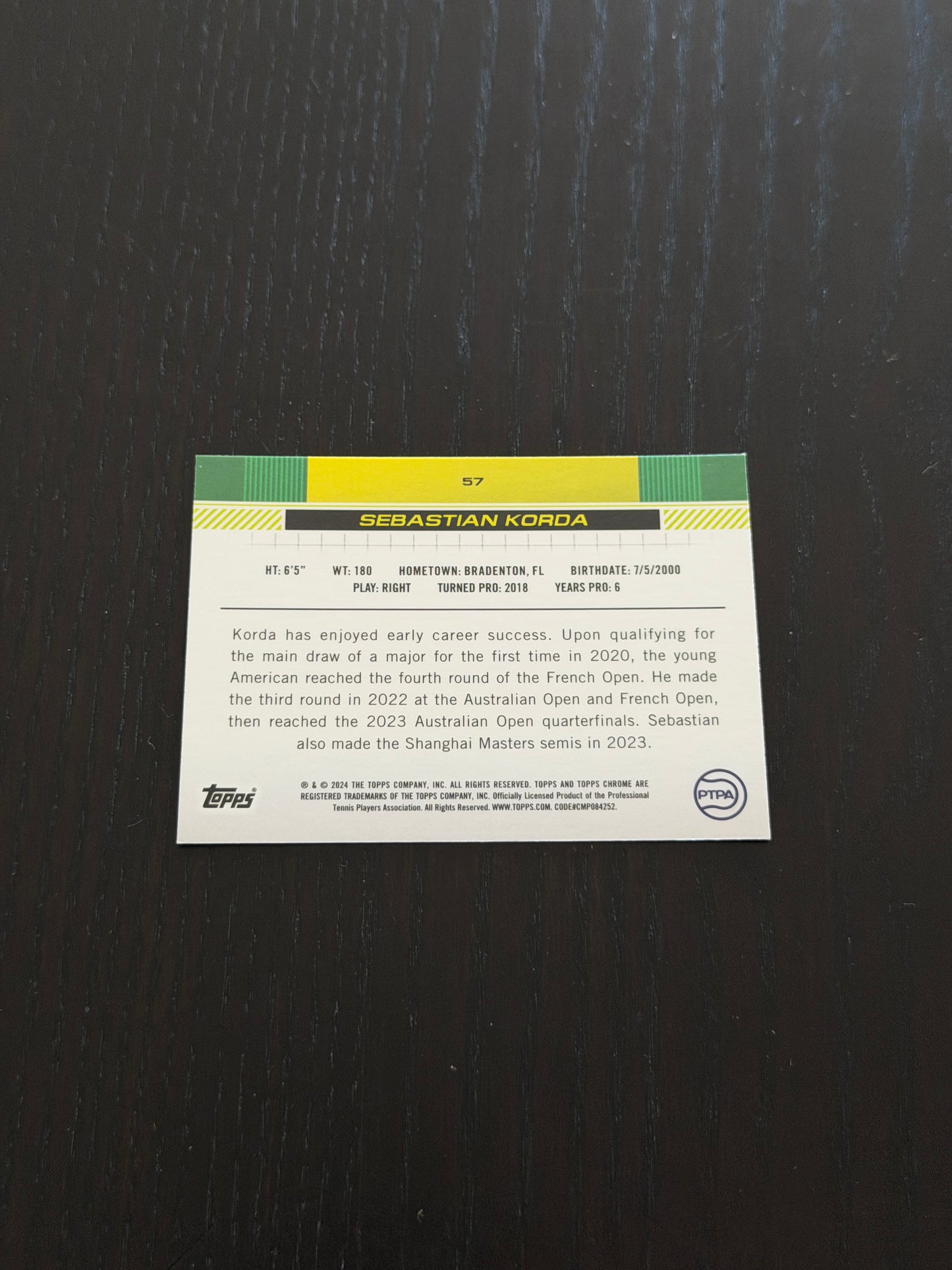 2024 Topps Chrome Sapphire Sebastian Korda — Green /125