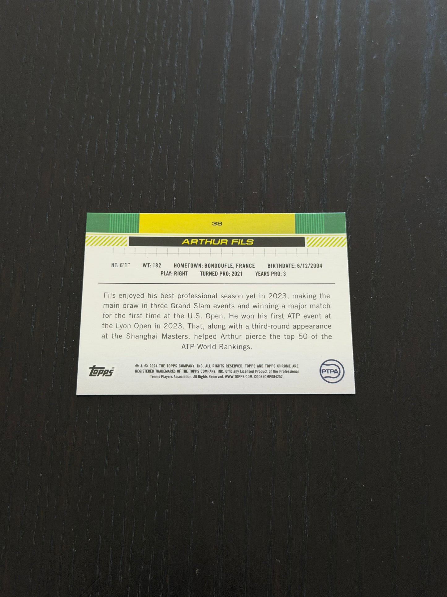 2024 Topps Chrome Sapphire Arthur Fils — Gold Refractor /50