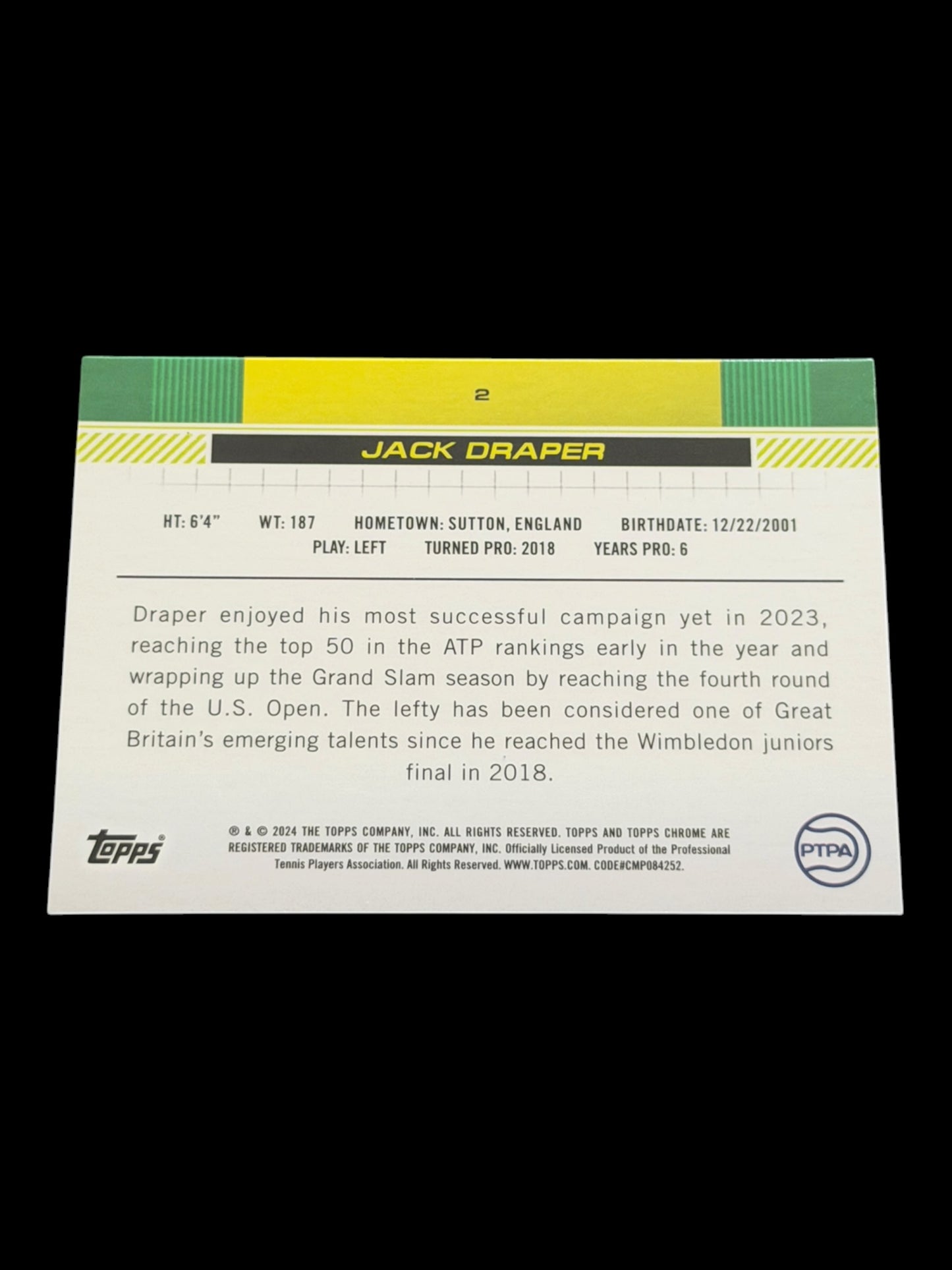2024 Topps Chrome Sapphire Jack Draper — Gold Refractor /50