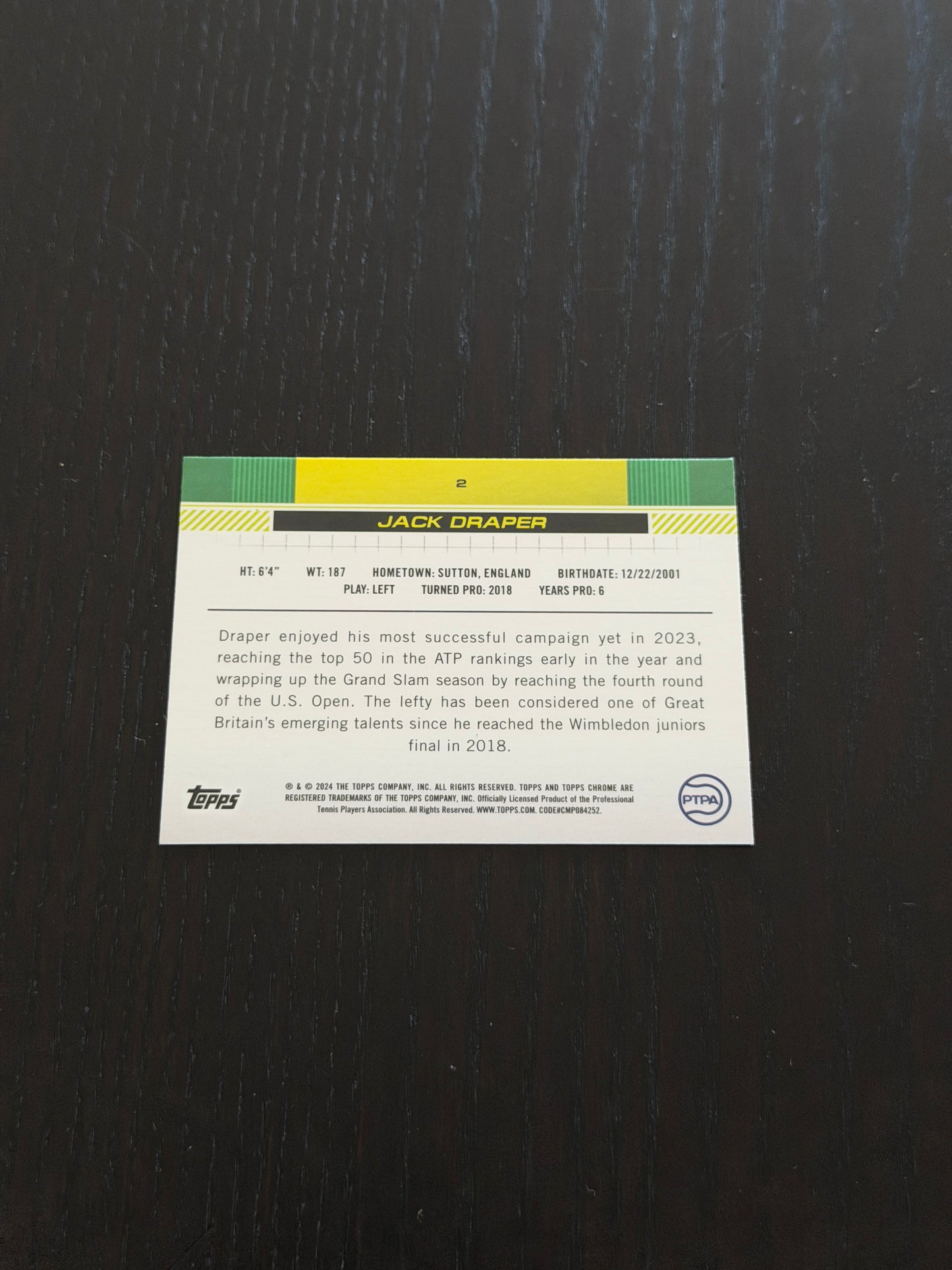 2024 Topps Chrome Sapphire Jack Draper — Gold Refractor /50