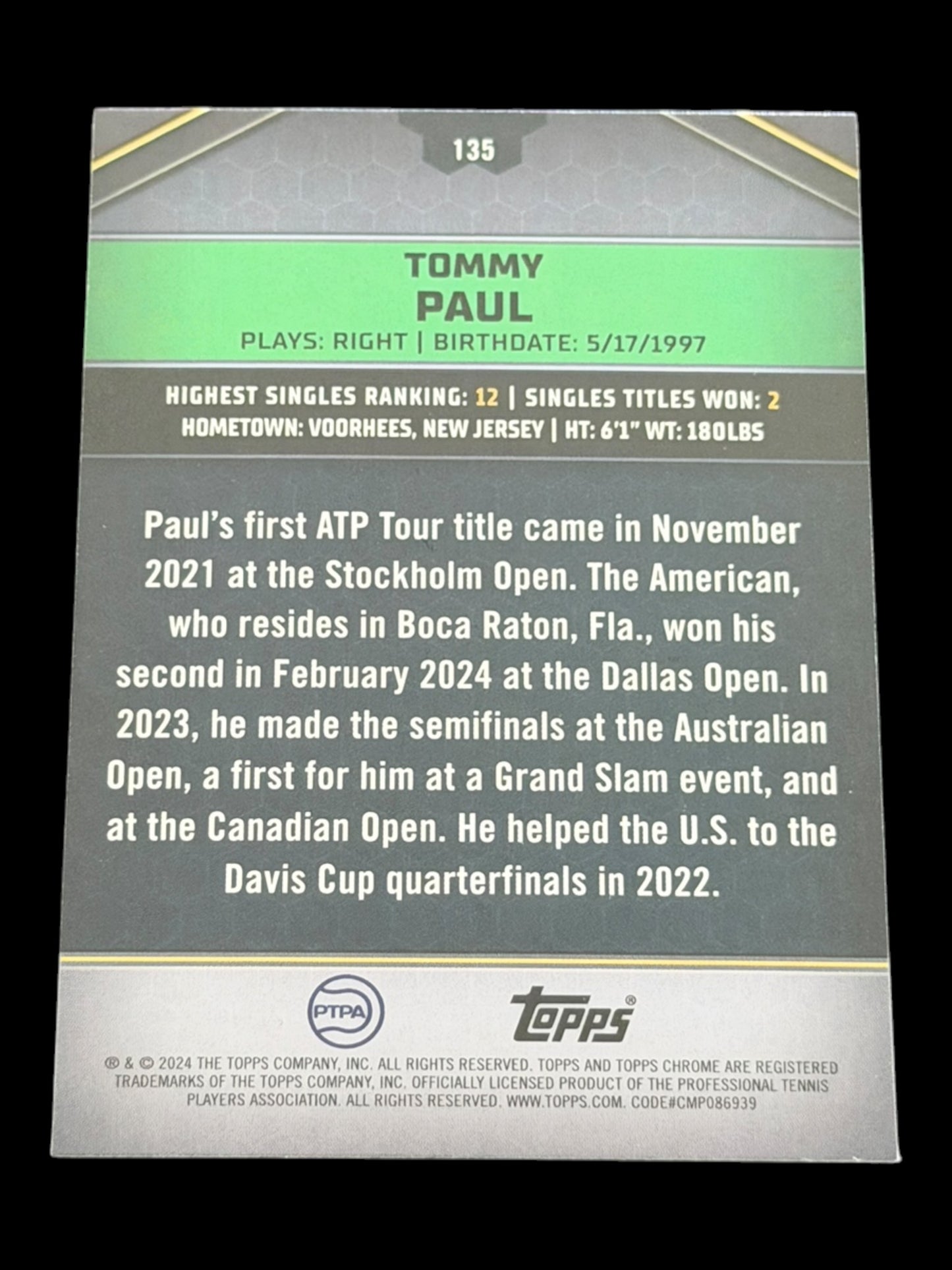 2024 Topps Graphite Tommy Paul — Aqua Refractor /199