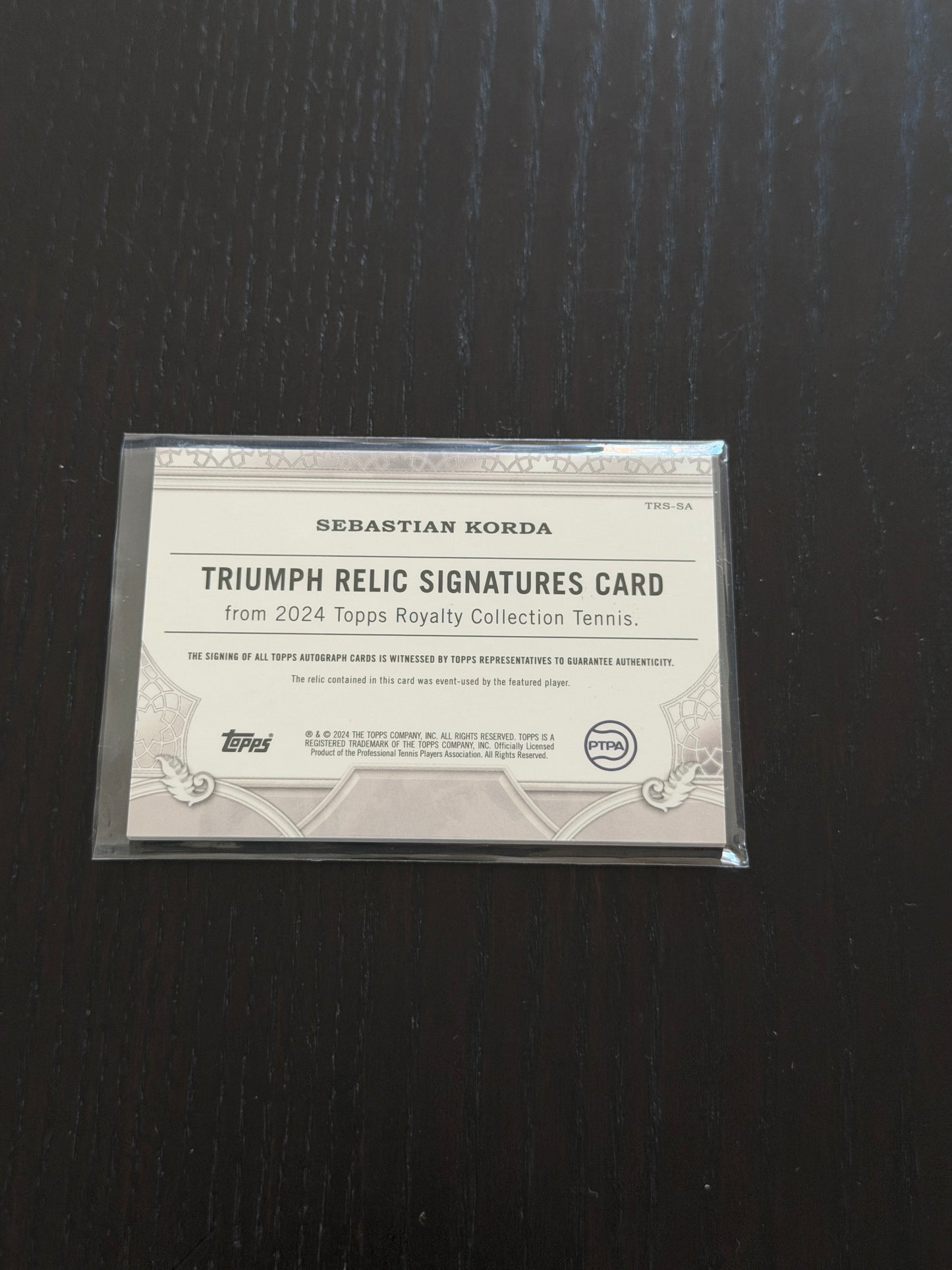 2024 Topps Royalty Sebastian Korda — Regalia Relics Signatures /75