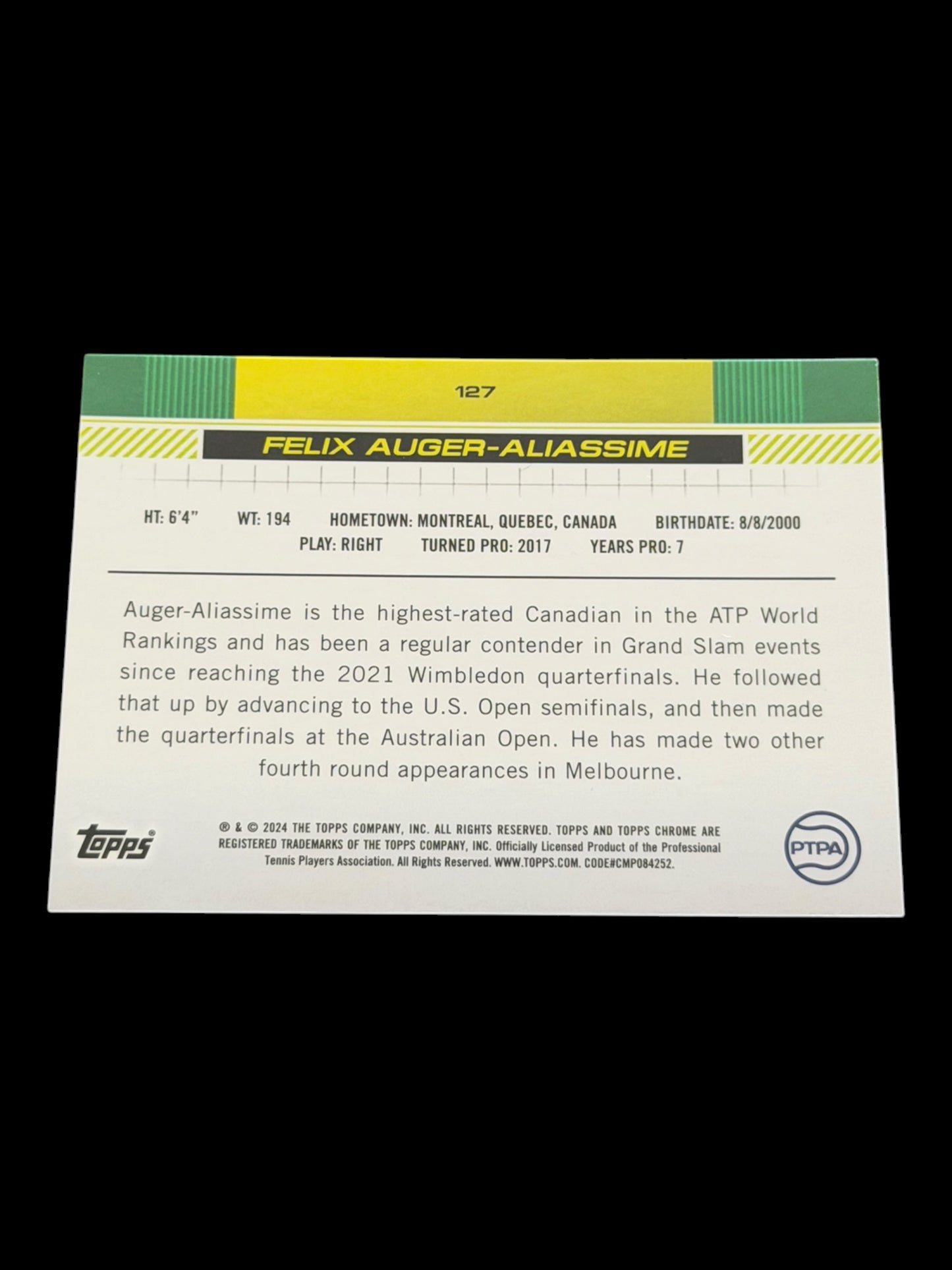 2024 Topps Chrome Felix Auger-Aliassime — Pineapple Refractor /77