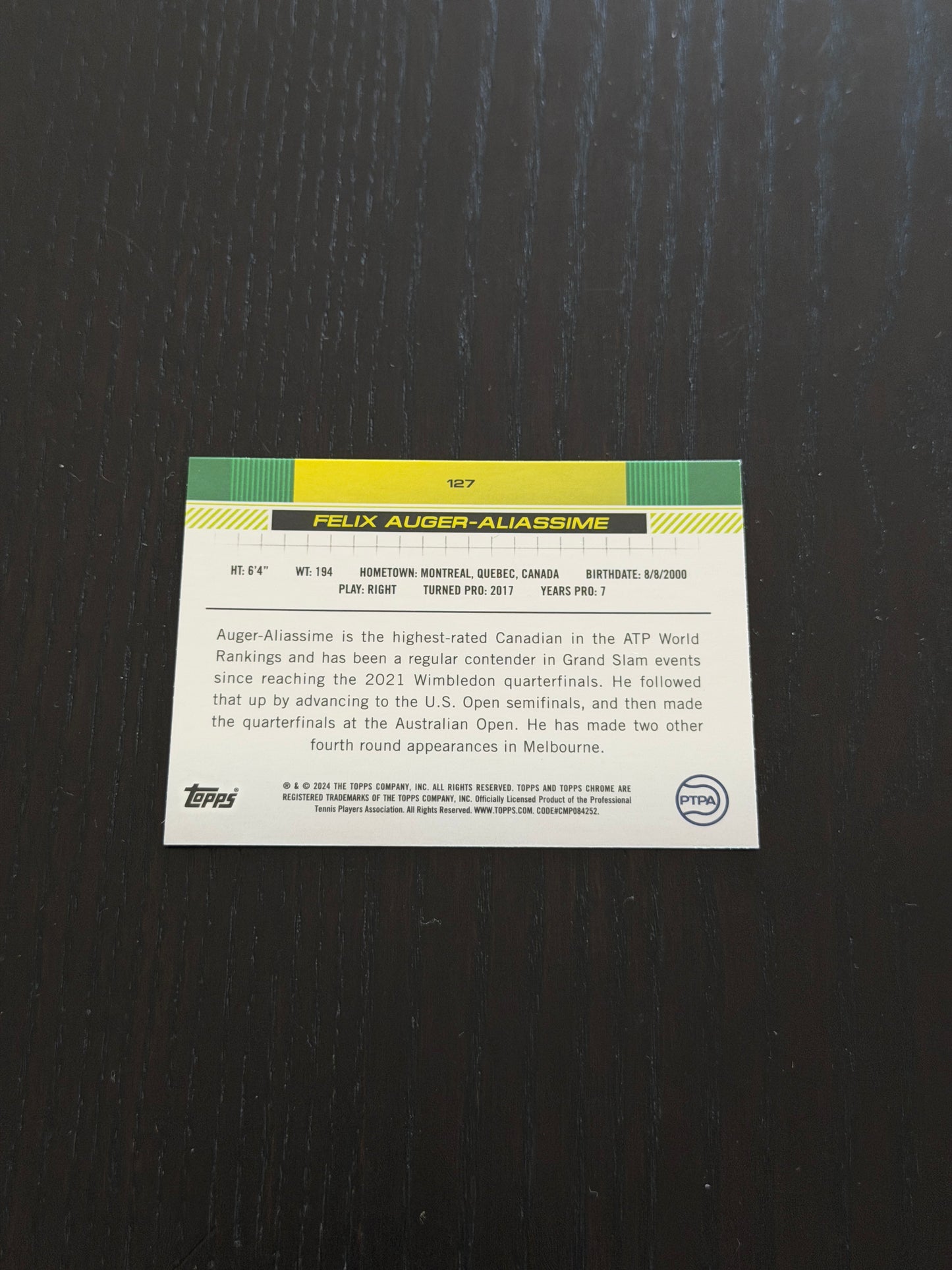 2024 Topps Chrome Felix Auger-Aliassime — Pineapple Refractor /77