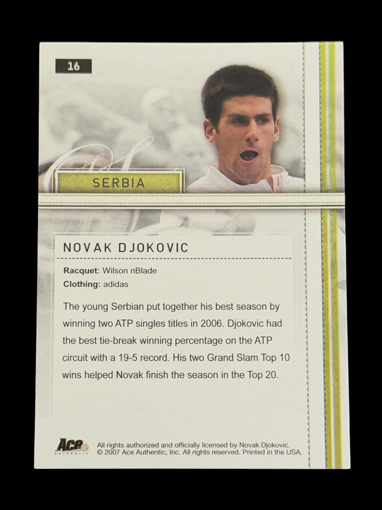 2007 Ace Authentic Novak Djokovic