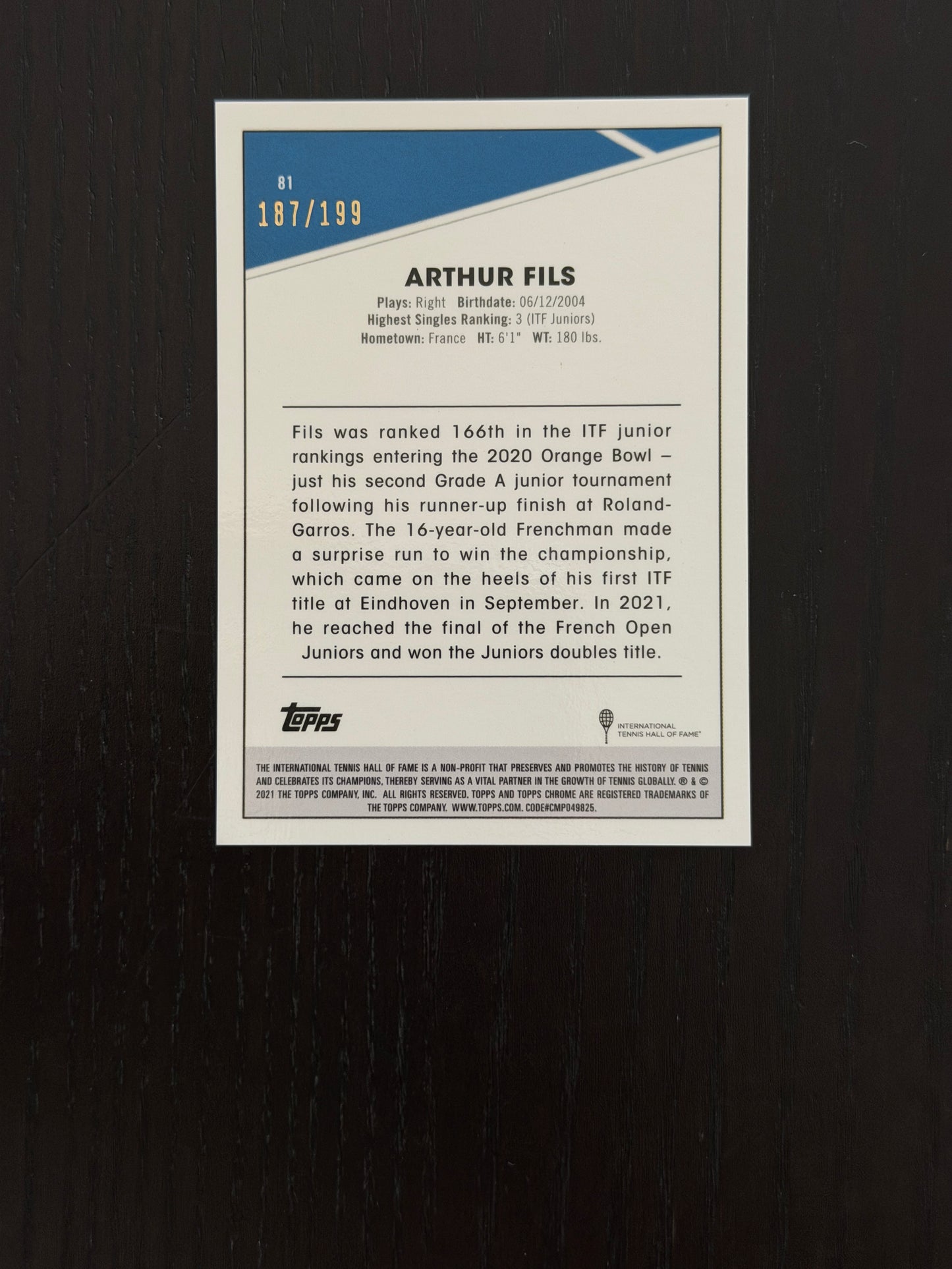 2021 Topps Chrome Arthur Fils — Purple /199