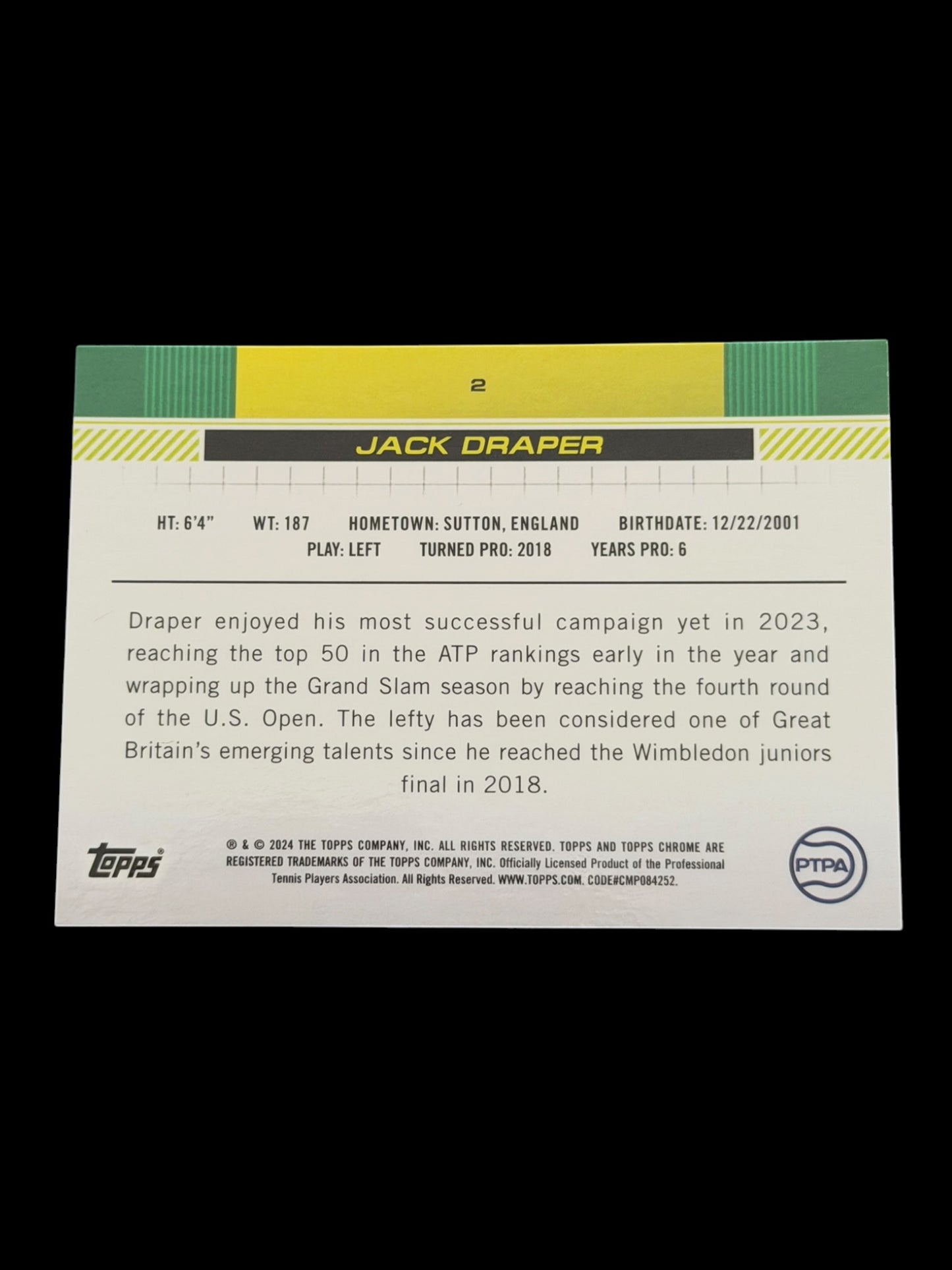 2024 Topps Chrome Jack Draper — Aqua Refractor /399