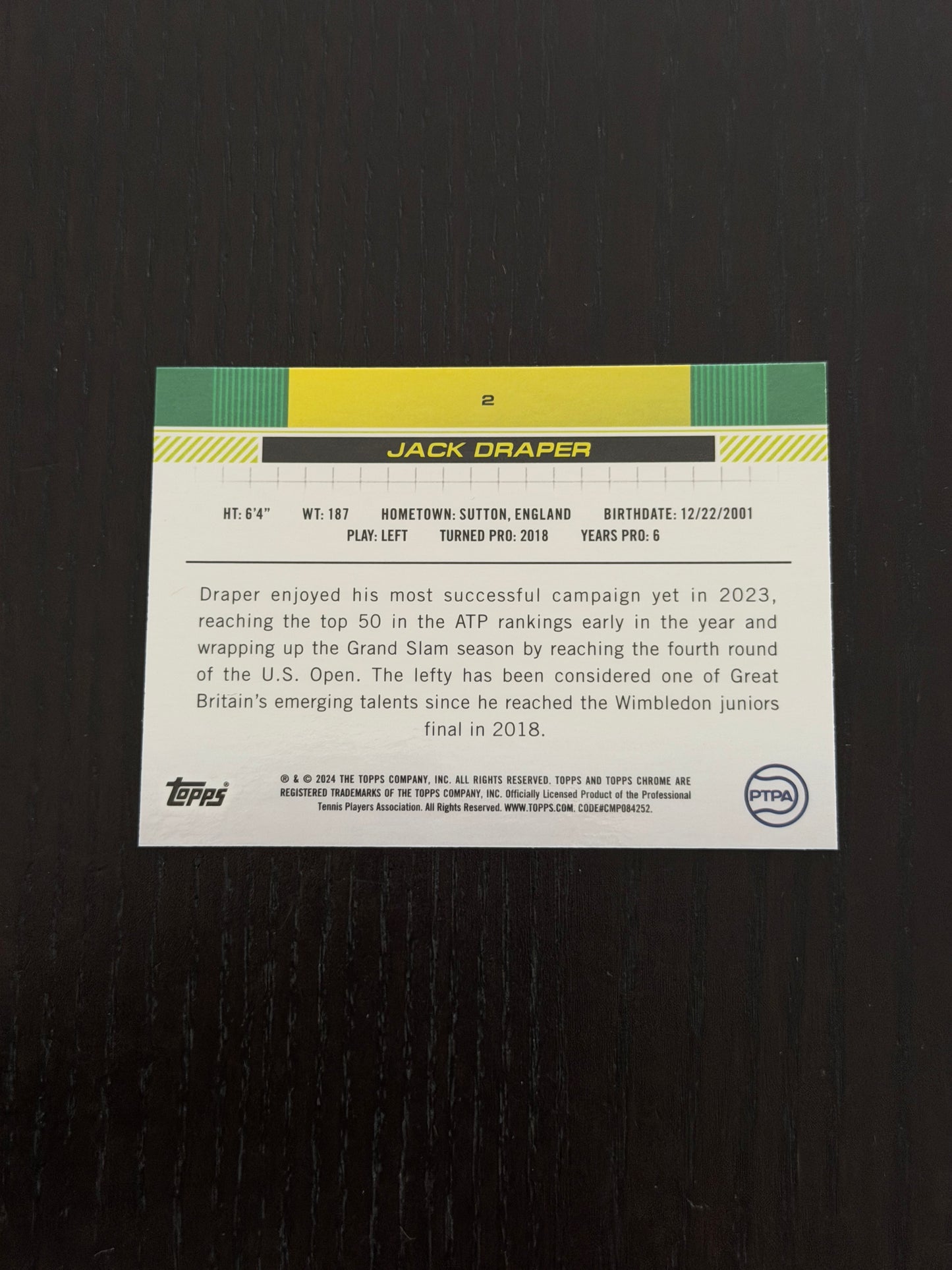 2024 Topps Chrome Jack Draper — Aqua Refractor /399