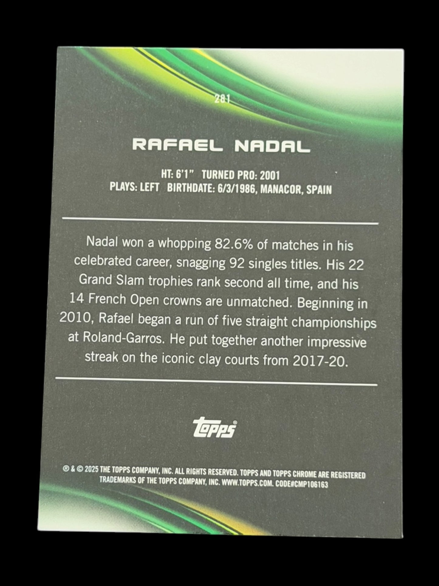 2025 Topps Chrome Sapphire Rafael Nadal