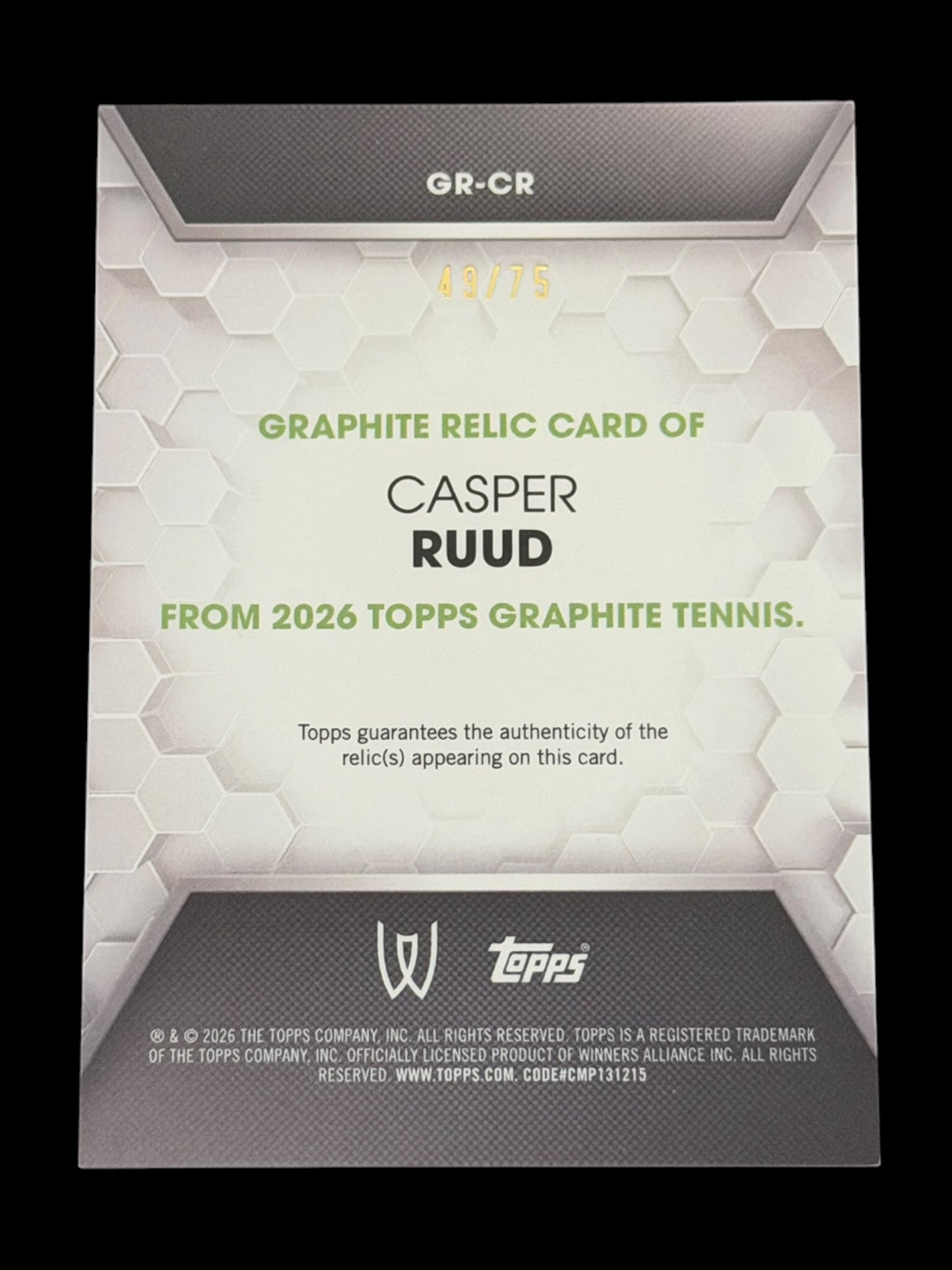 2026 Topps Graphite Casper Ruud — Green Relic /75