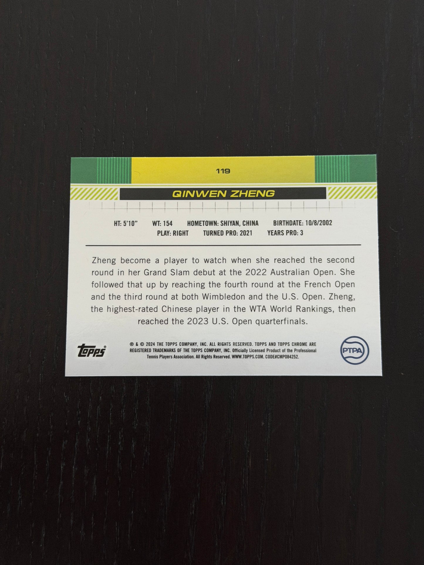 2024 Topps Chrome Qinwen Zheng — Aqua Refractor /399